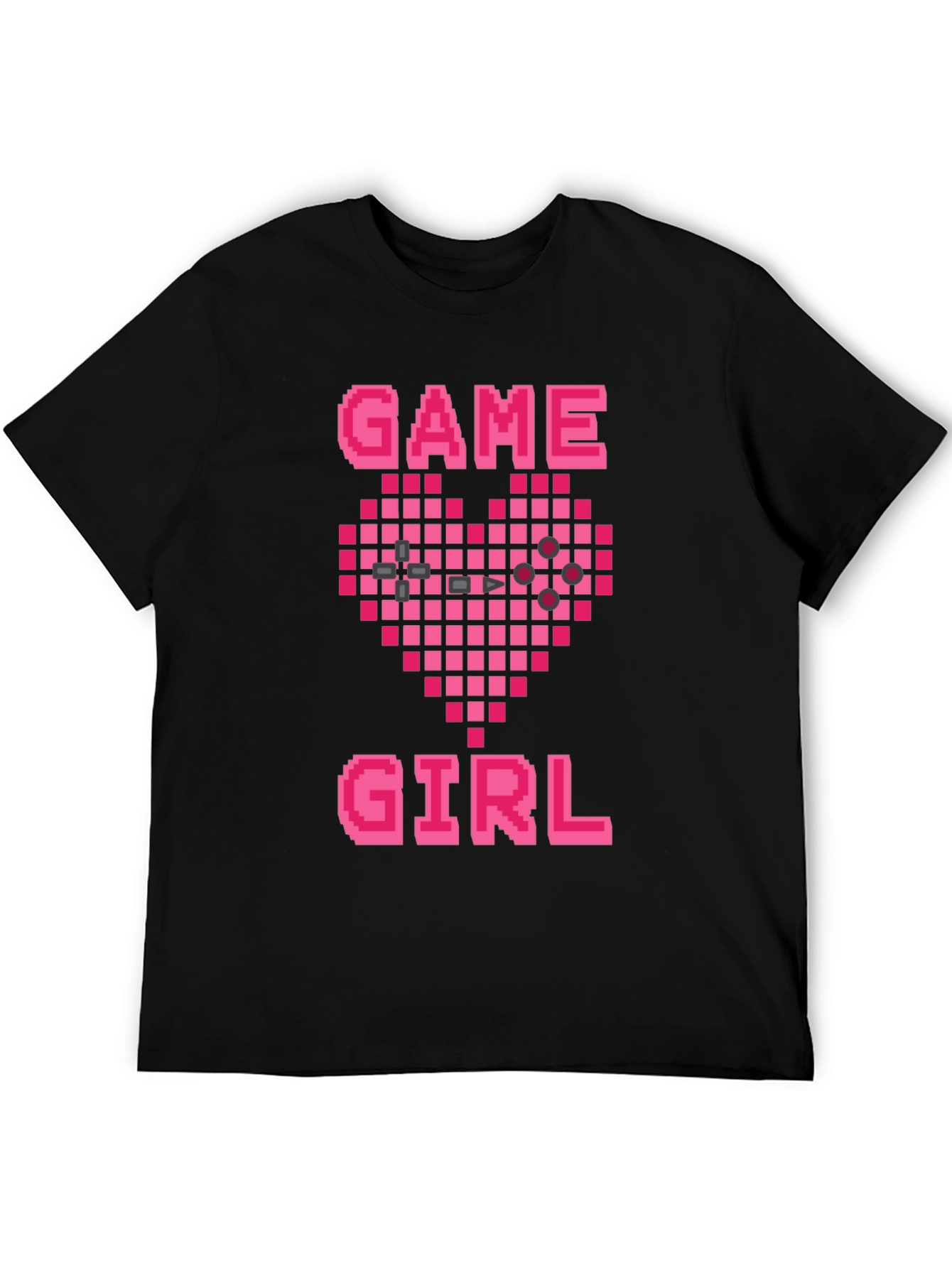 Game Girl Pixel Heart Black T-Shirt