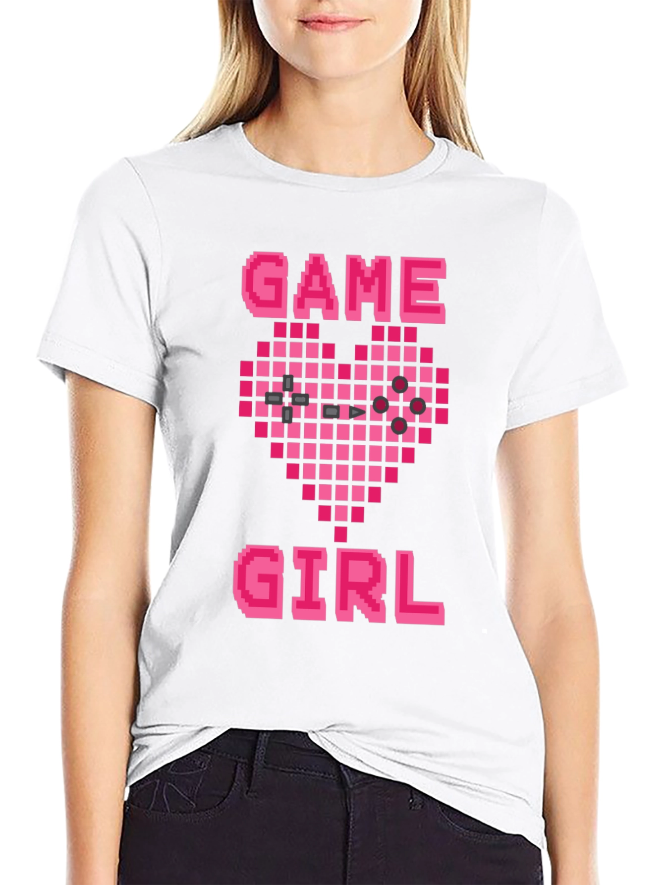 Game Girl Pixel Heart Black T-Shirt