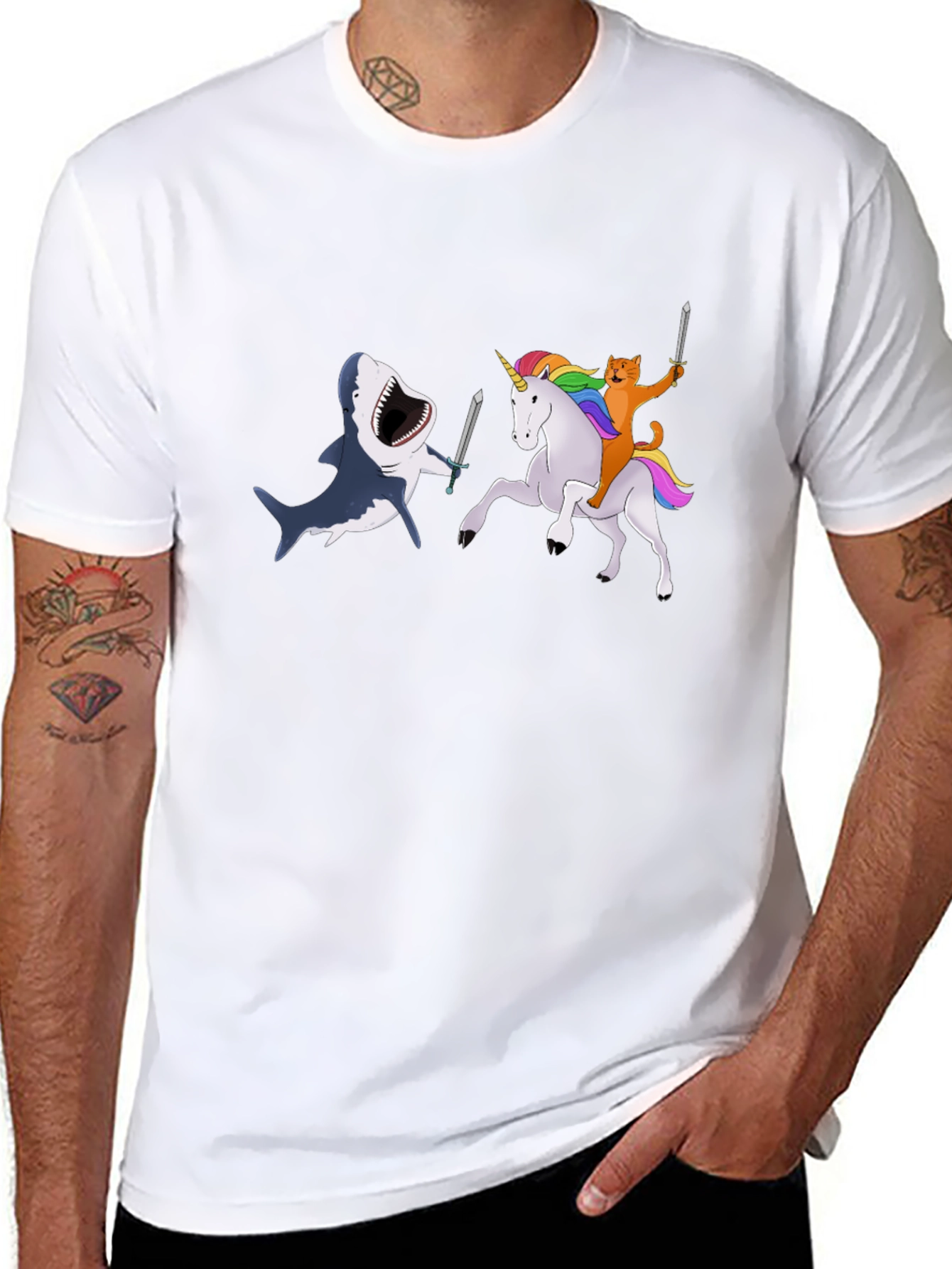 Shark vs Unicorn Cat T-Shirt