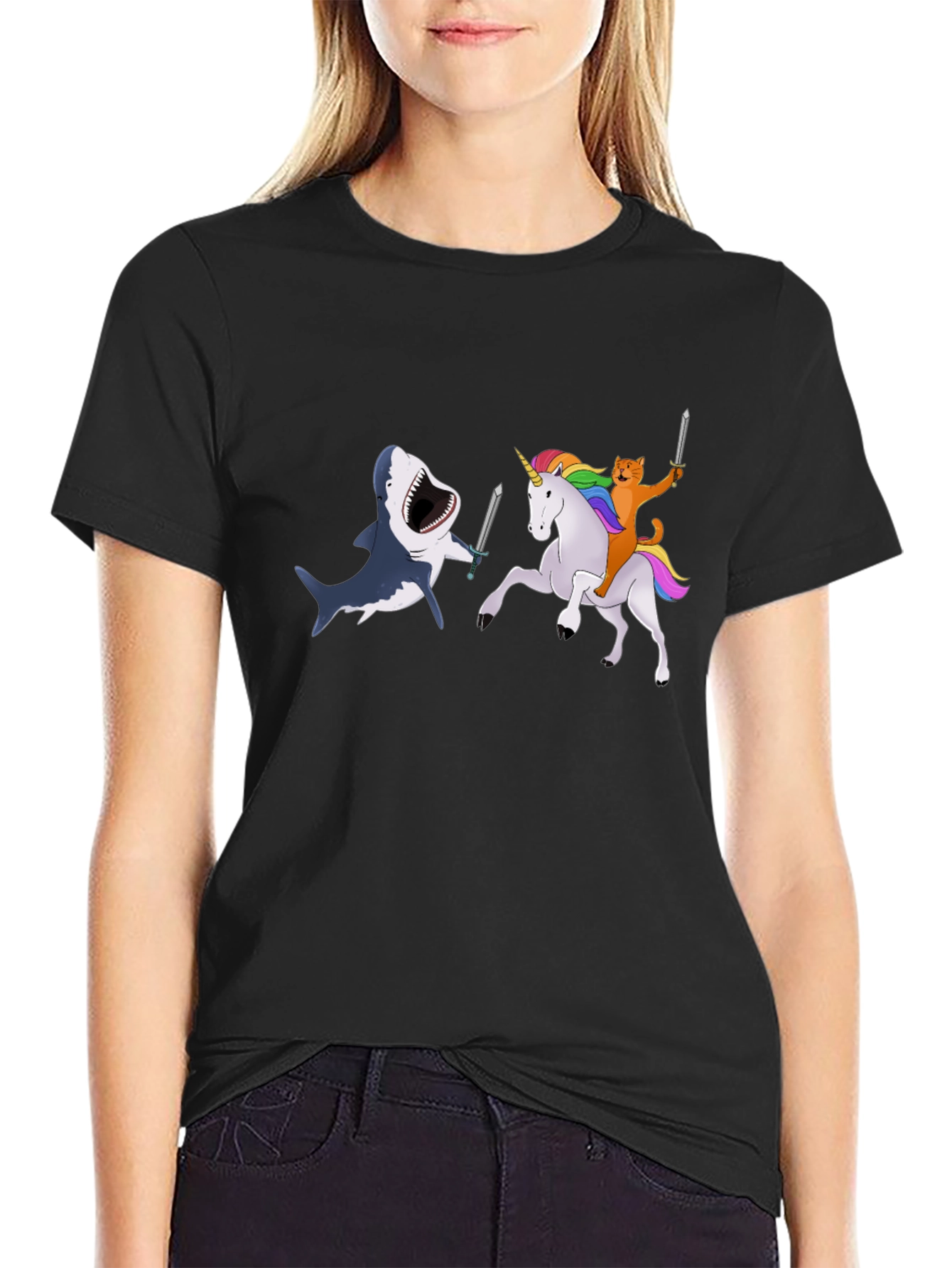 Shark vs Unicorn Cat T-Shirt