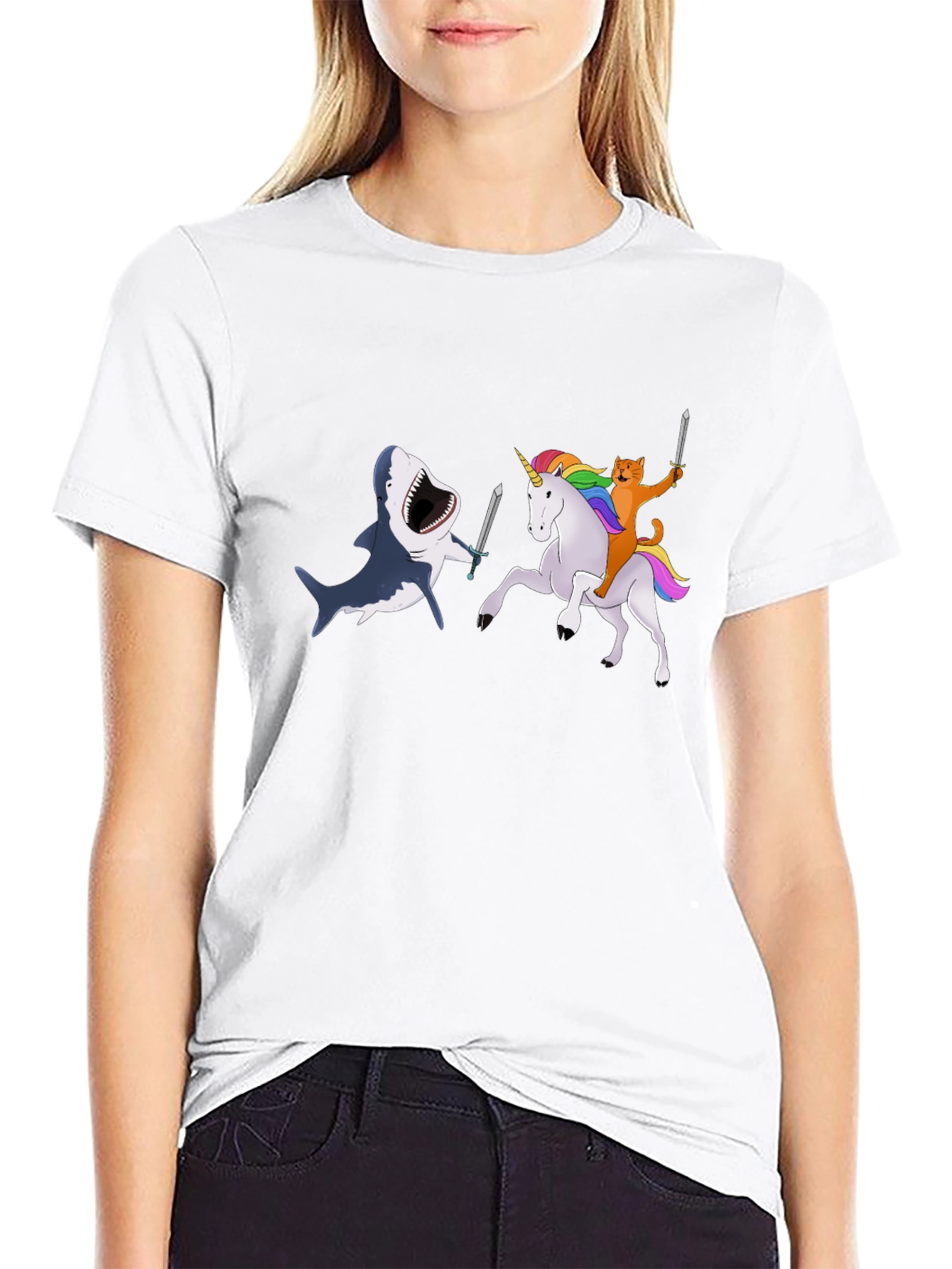 Shark vs Unicorn Cat T-Shirt