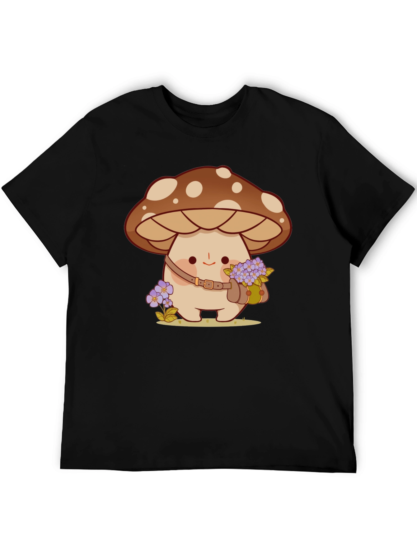Cute Mushroom Character Black T-Shirt