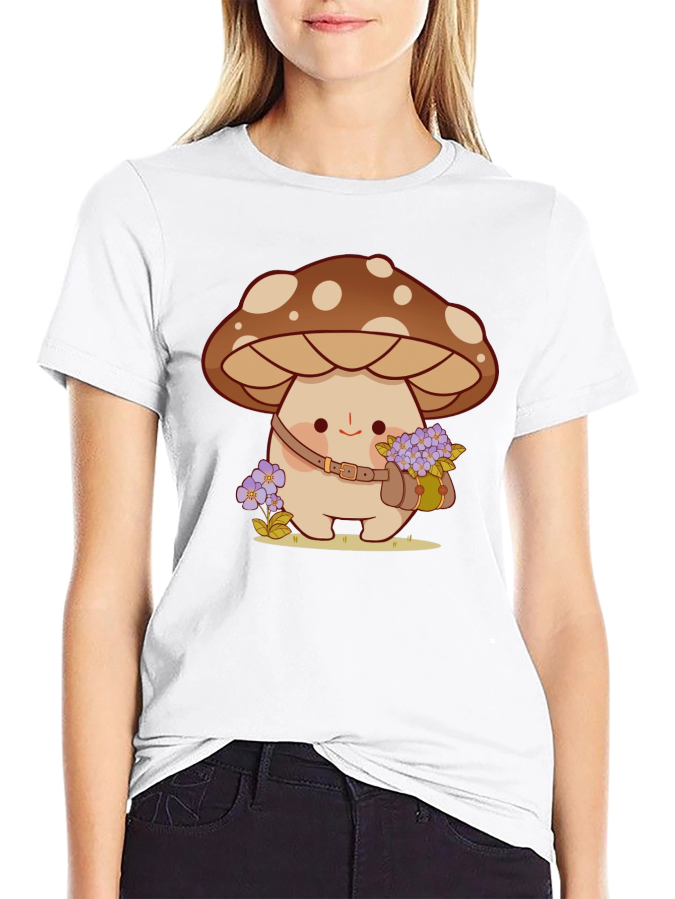 Cute Mushroom Character Black T-Shirt