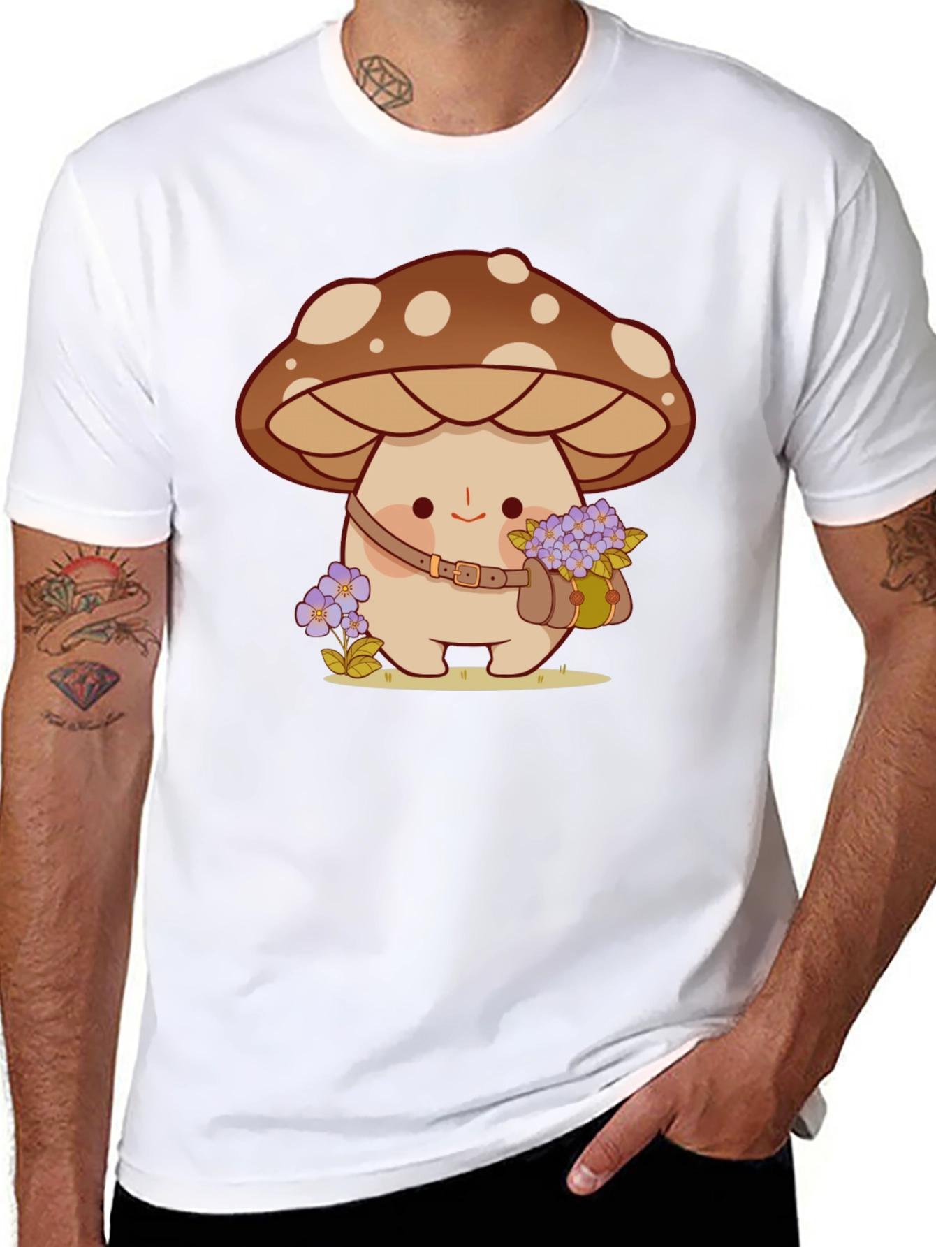 Cute Mushroom Character Black T-Shirt