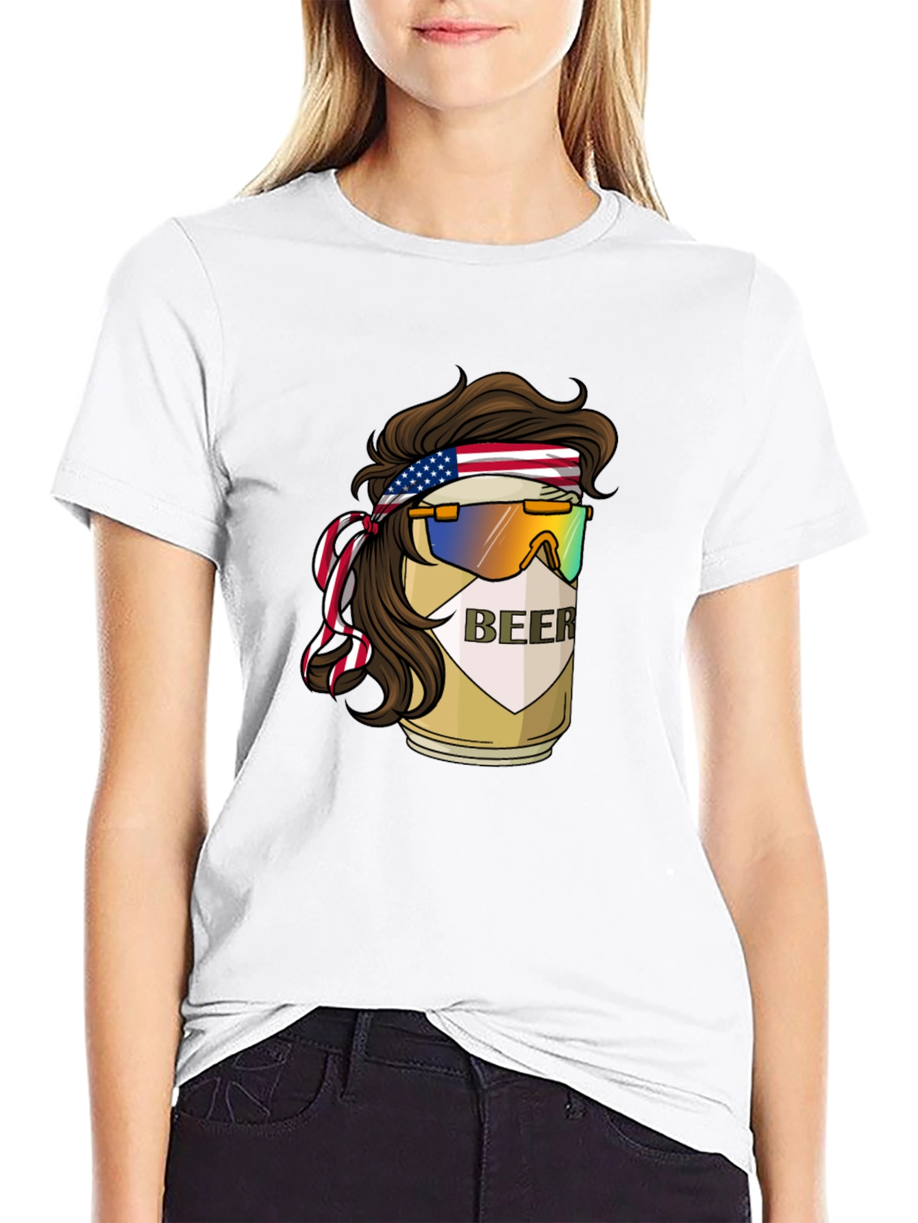 Beer Mullet USA Flag Headband T-Shirt