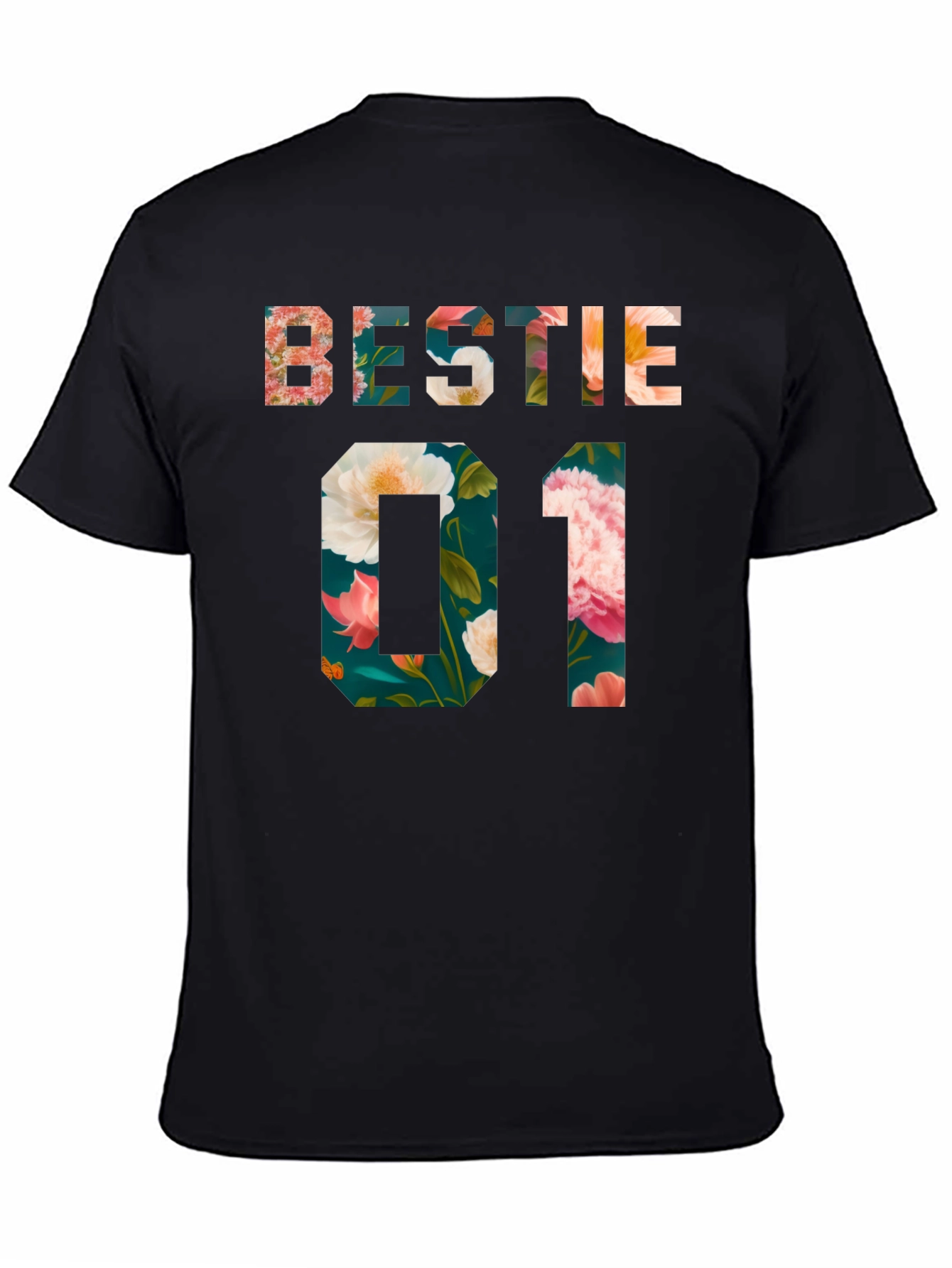 Floral Bestie 01 Black T-Shirt