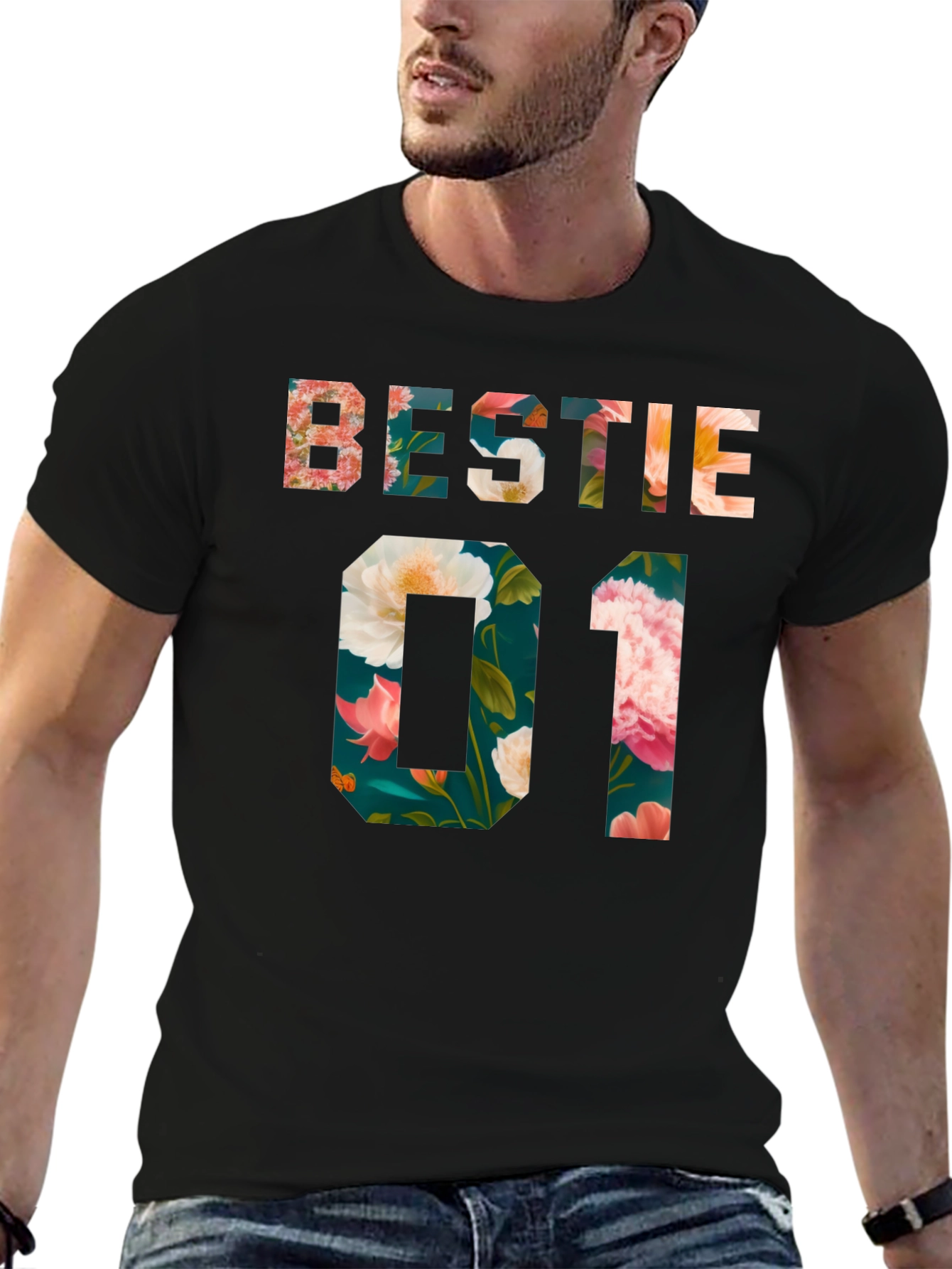 Floral Bestie 01 Black T-Shirt