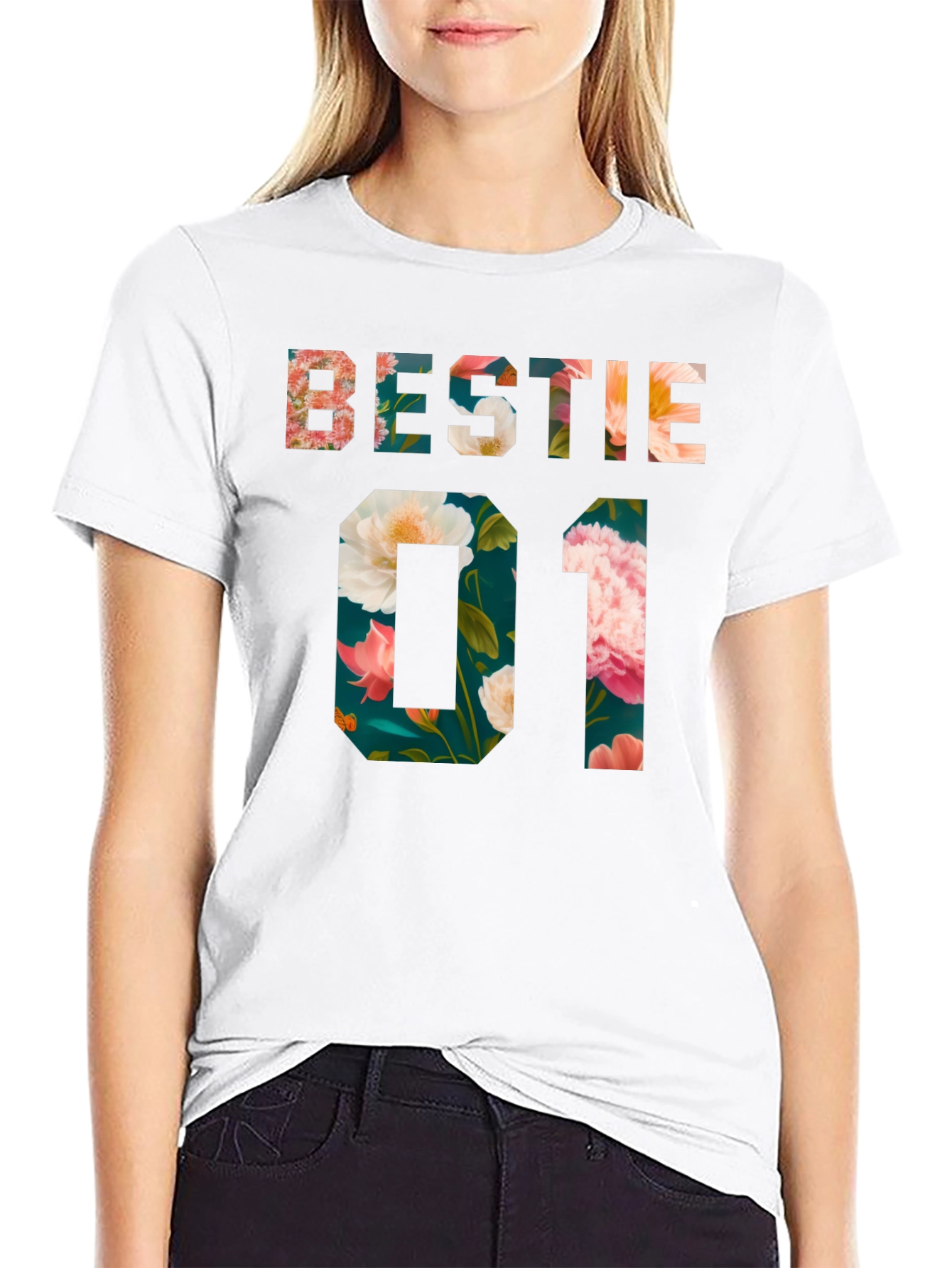 Floral Bestie 01 Black T-Shirt