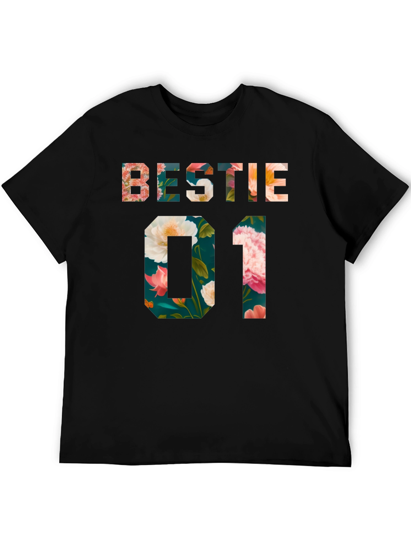 Floral Bestie 01 Black T-Shirt