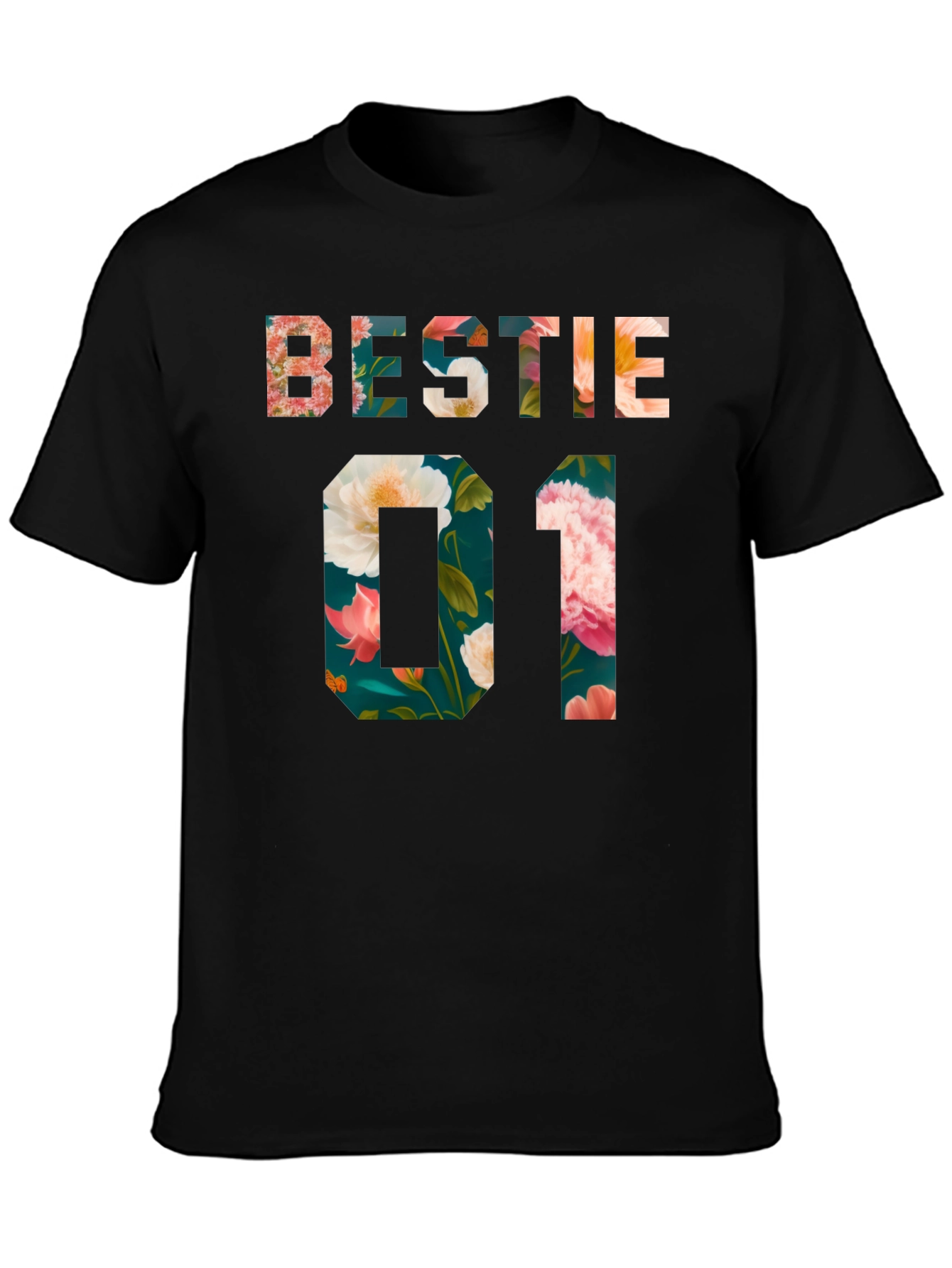 Floral Bestie 01 Black T-Shirt