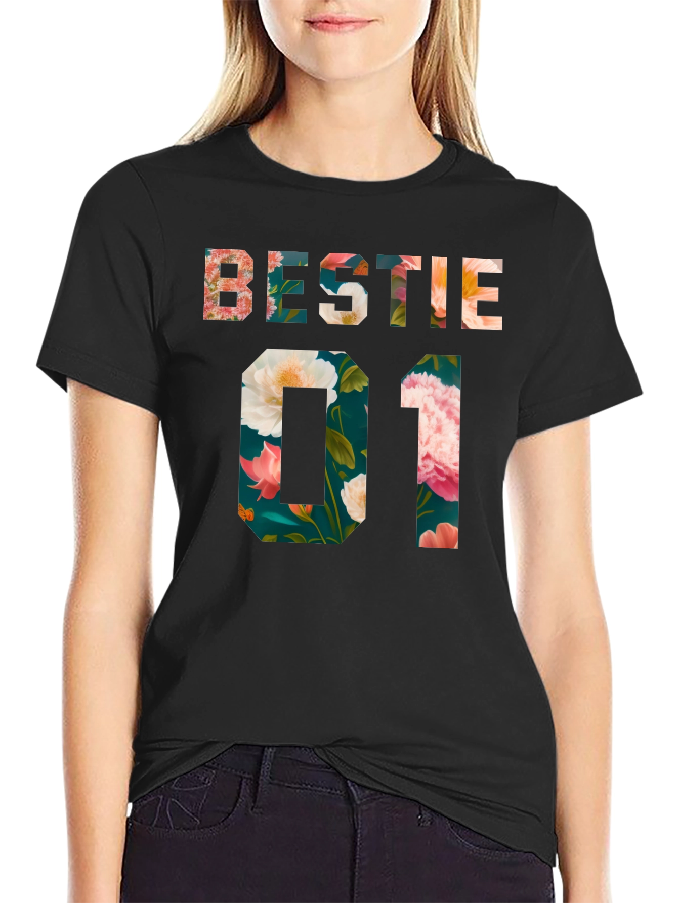 Floral Bestie 01 Black T-Shirt