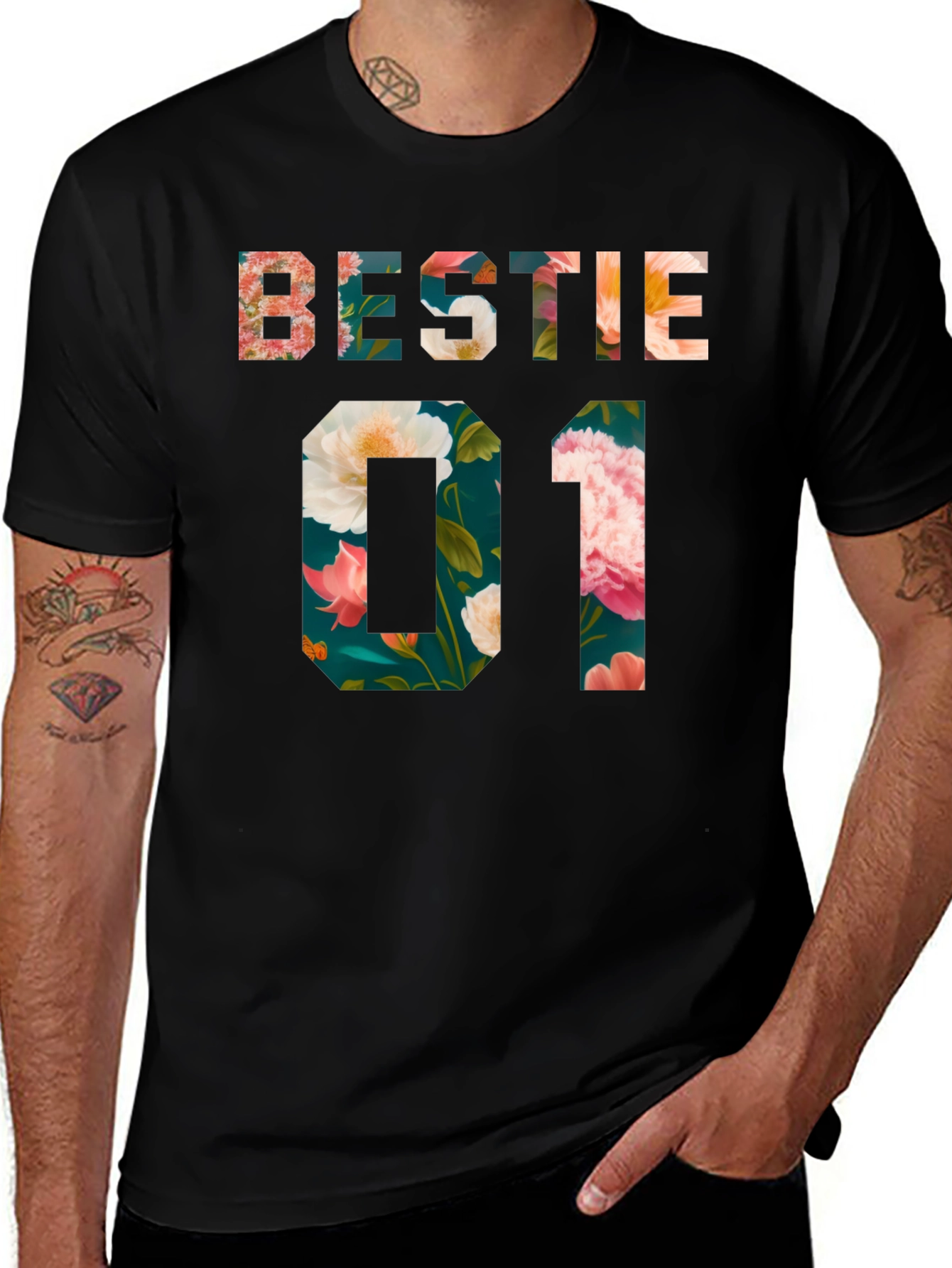 Floral Bestie 01 Black T-Shirt
