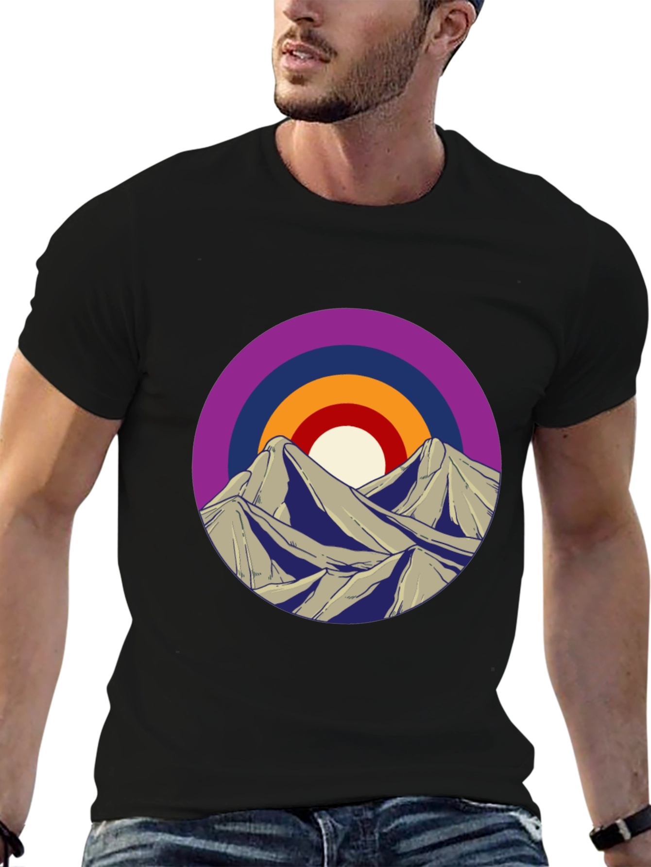 Mountain Sunset Graphic Tee - Black Cotton Blend