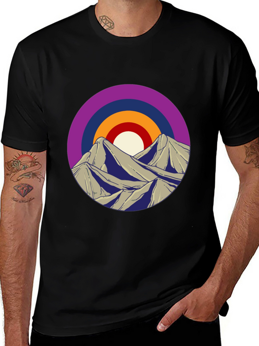 Mountain Sunset Graphic Tee - Black Cotton Blend