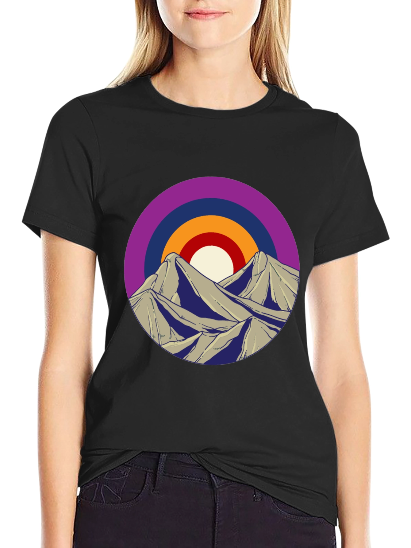 Mountain Sunset Graphic Tee - Black Cotton Blend