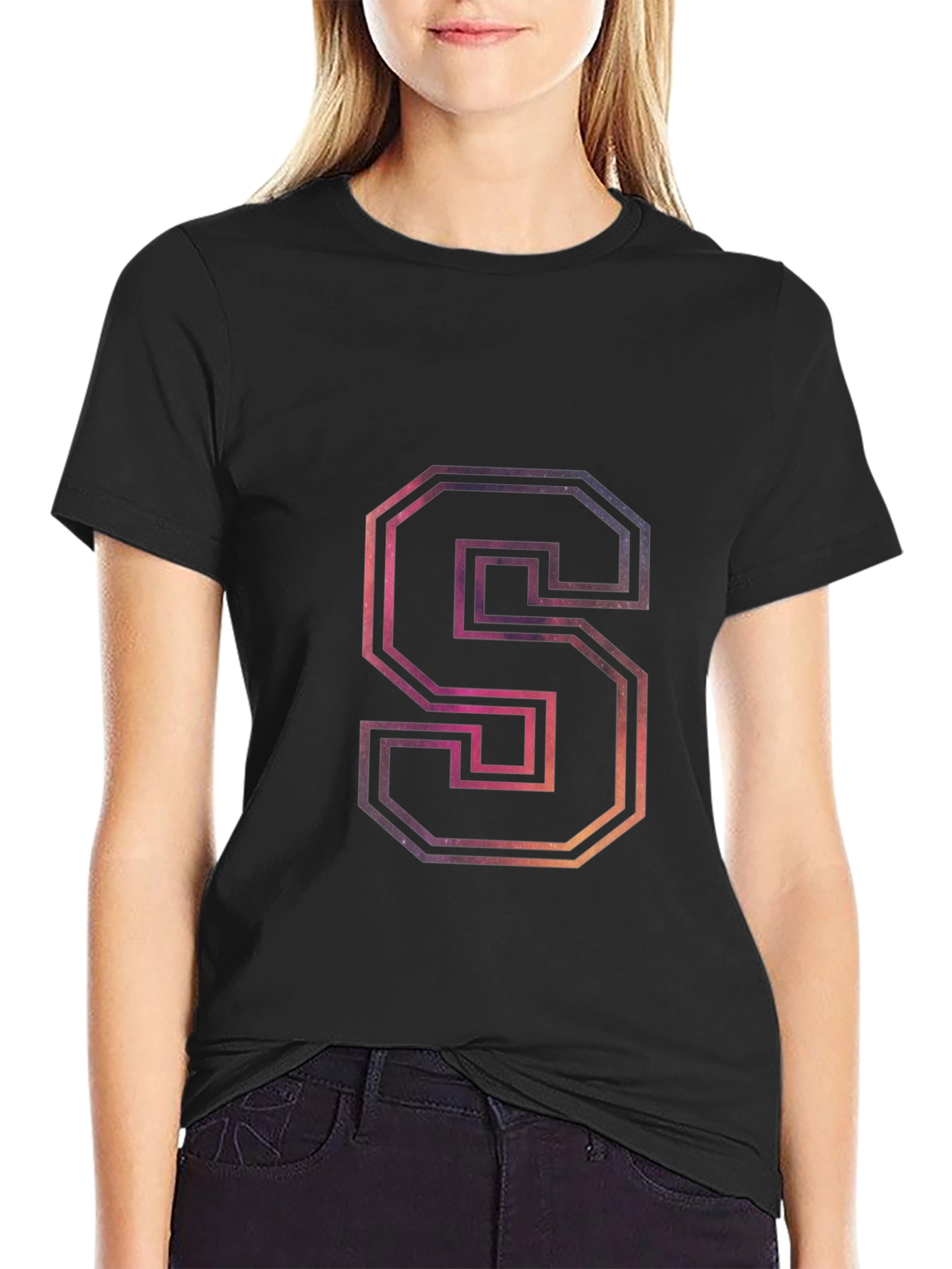 Letter S Galaxy Graphic Black T-Shirt