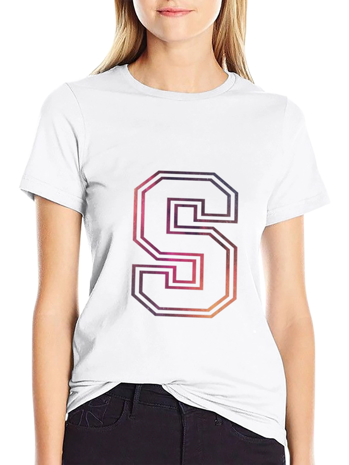 Letter S Galaxy Graphic Black T-Shirt