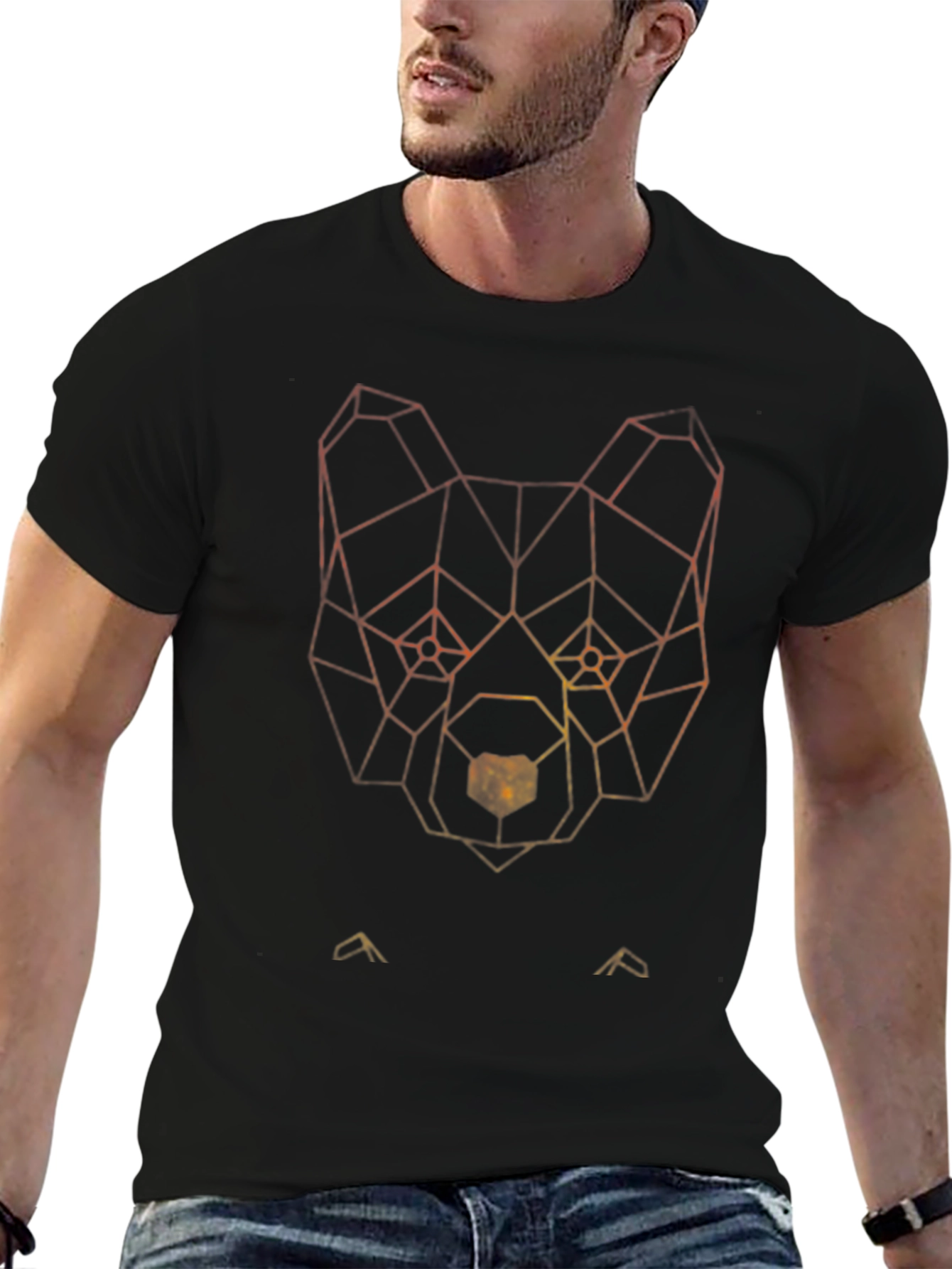Geometric Bear Graphic Tee - Black