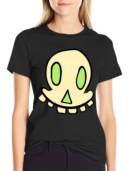 Cartoon Skull Graphic Tee - Black Cotton Blend