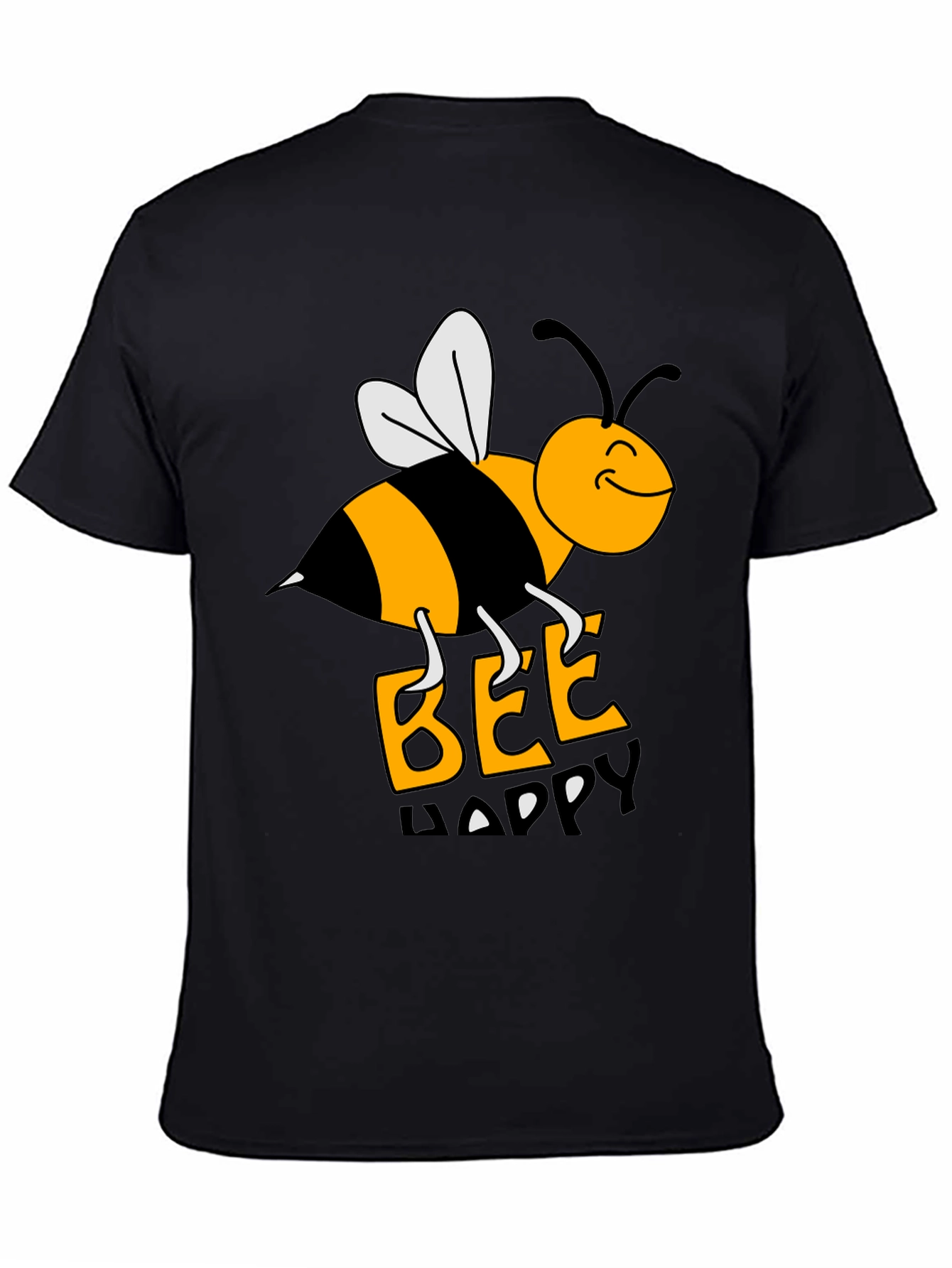 Bee Happy Graphic Tee - Black Cotton T-Shirt