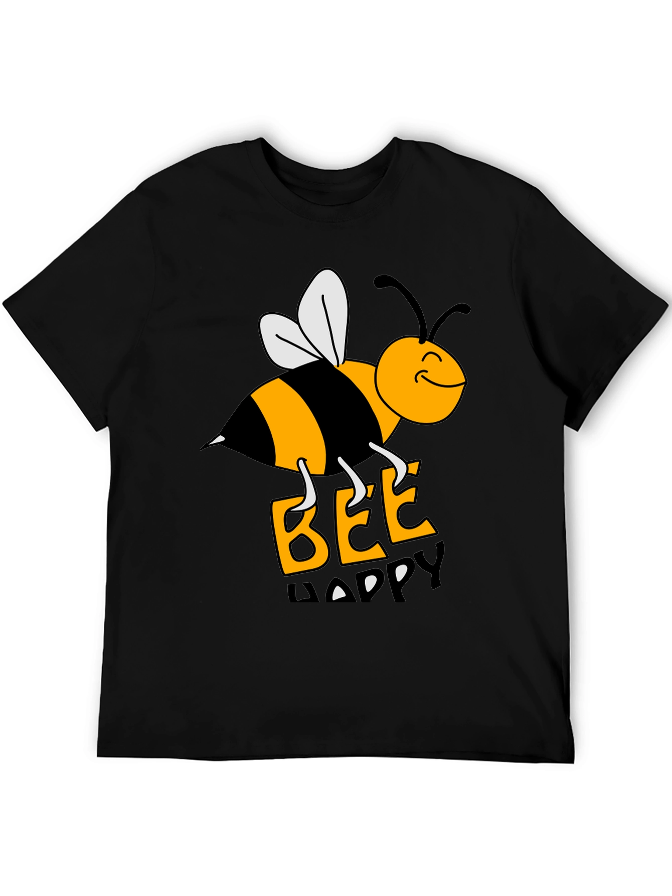 Bee Happy Graphic Tee - Black Cotton T-Shirt