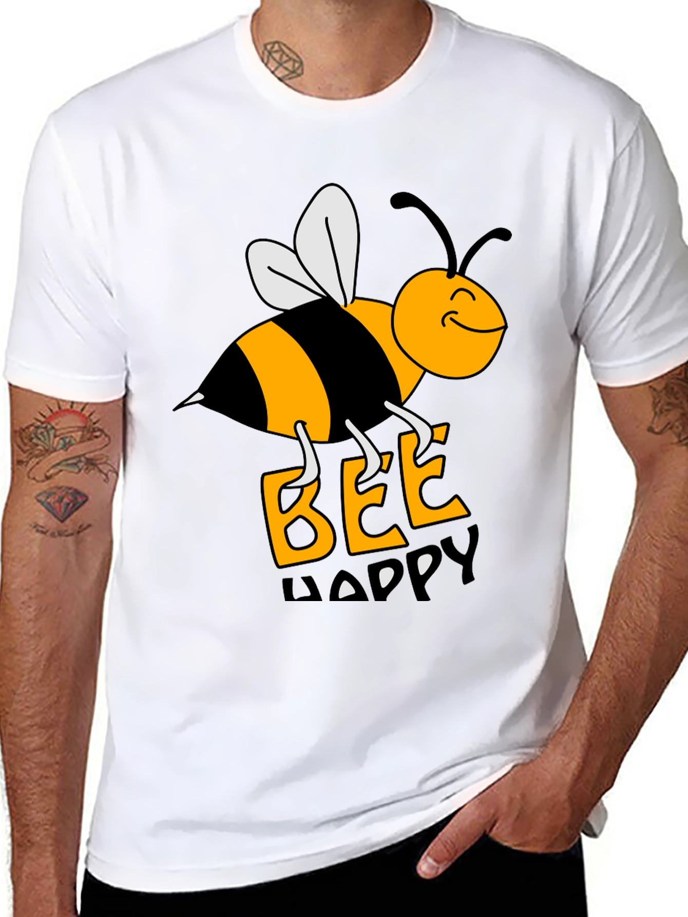 Bee Happy Graphic Tee - Black Cotton T-Shirt
