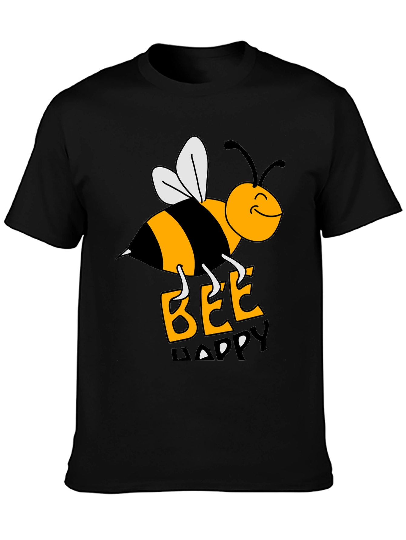 Bee Happy Graphic Tee - Black Cotton T-Shirt