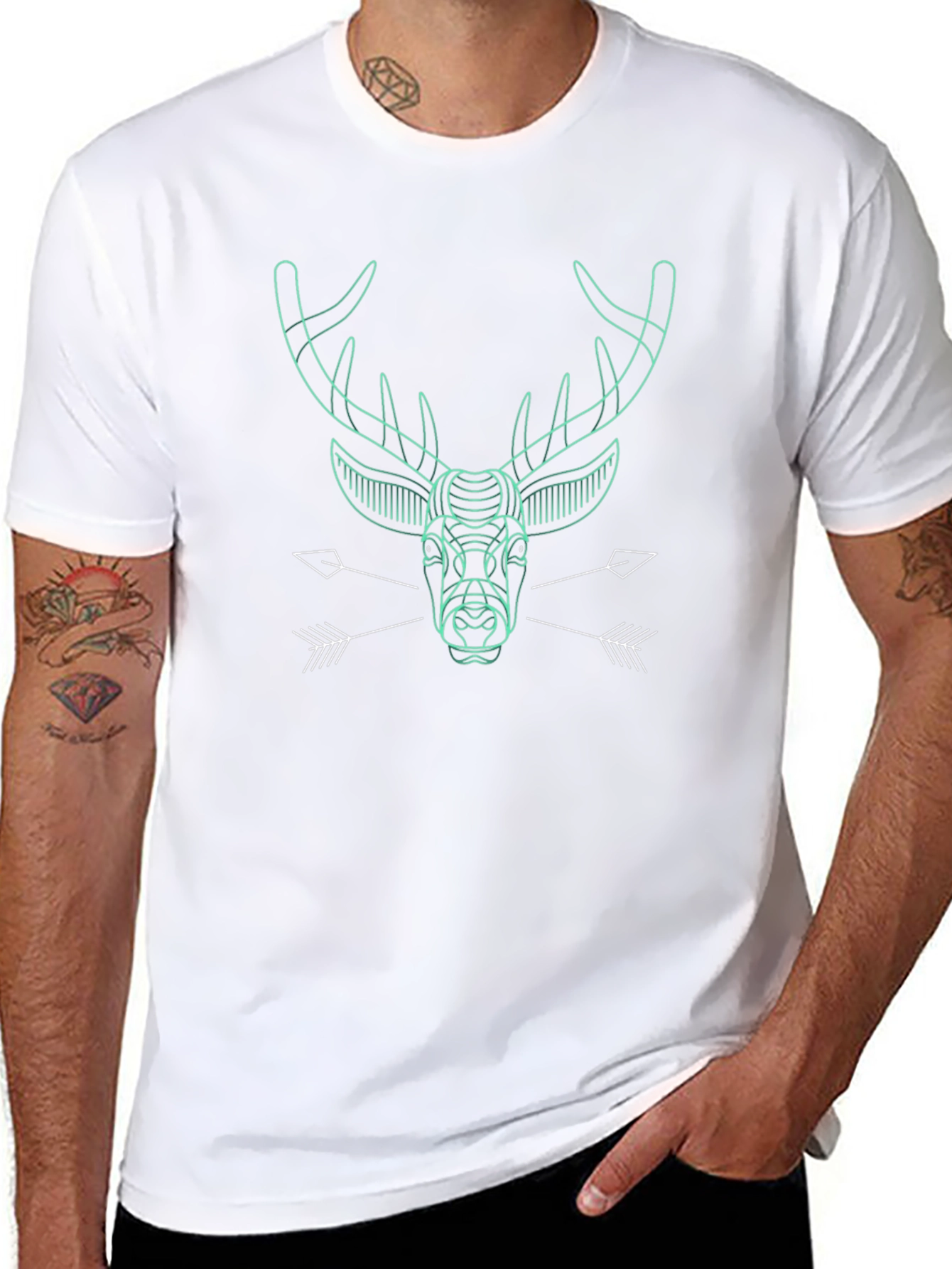 Geometric Deer Graphic Print Black T-Shirt