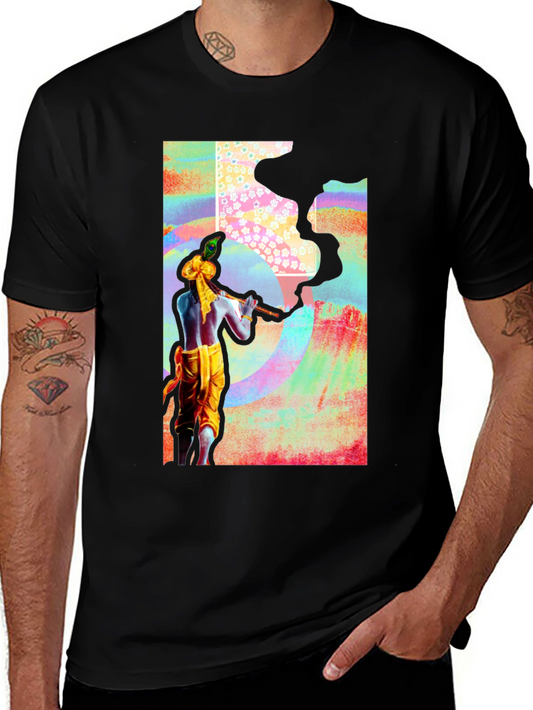 Krishna Flute Art Tee - Colorful Design