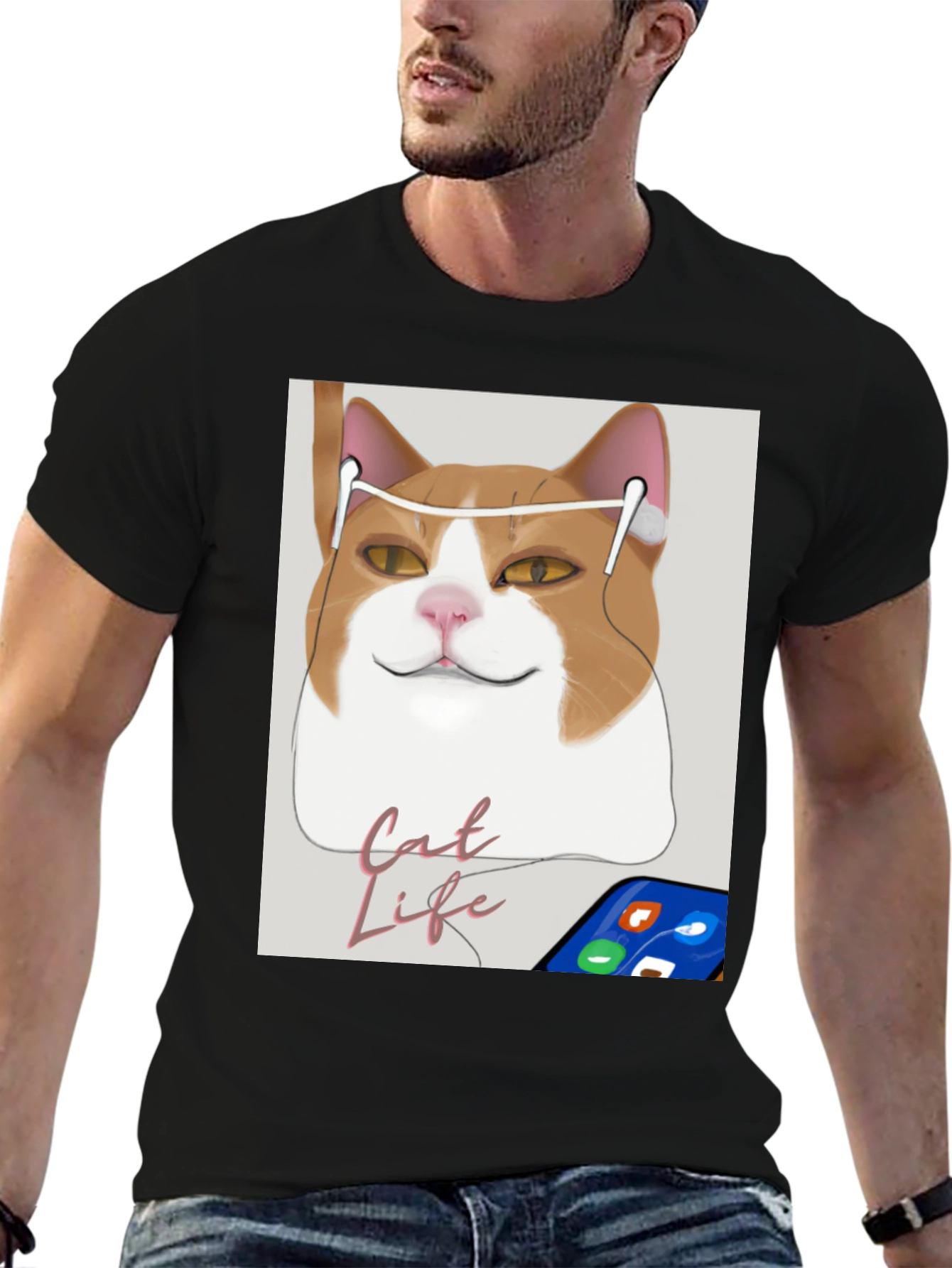 Cat Life Tee: Cool Cat with Headphones T-Shirt