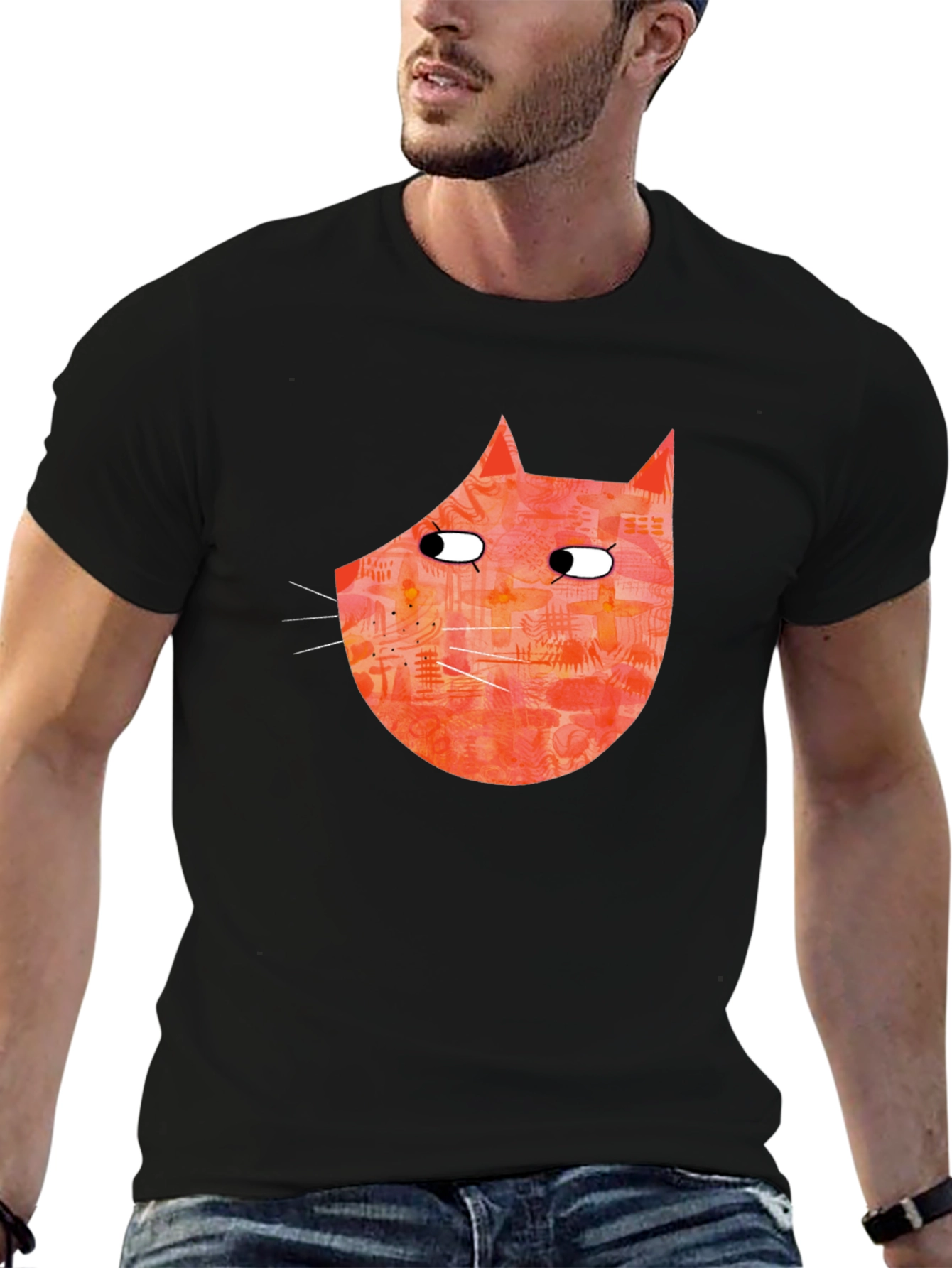 Funny Cat Graphic Tee - Black Cotton T-Shirt