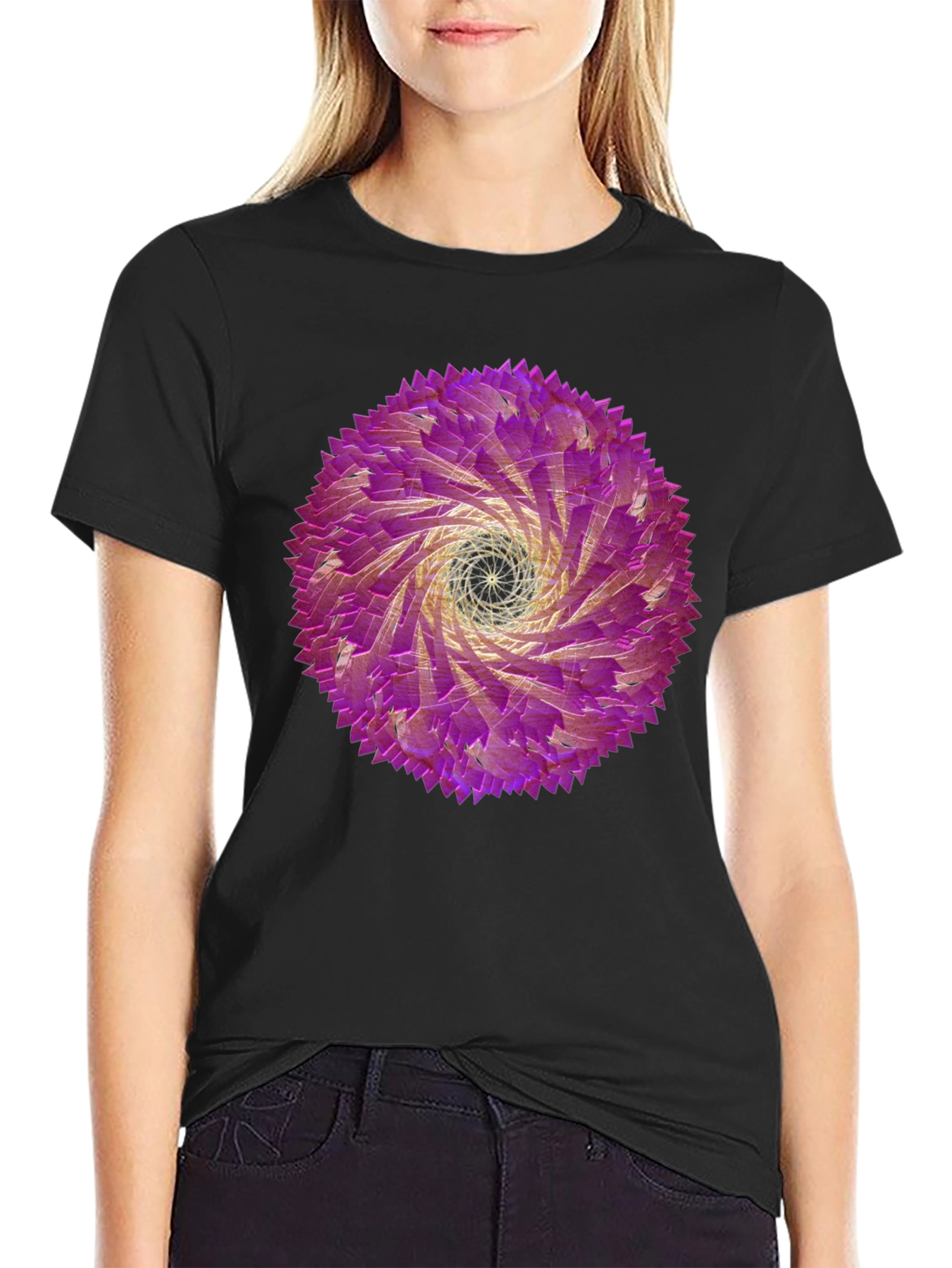Abstract Swirl Graphic Tee - Black Cotton T-Shirt