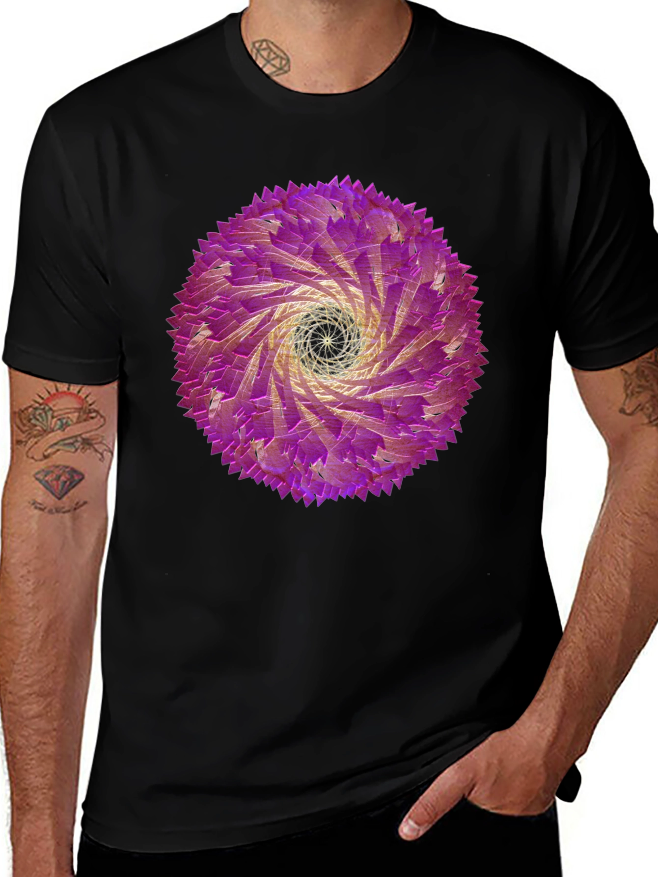 Abstract Swirl Graphic Tee - Black Cotton T-Shirt