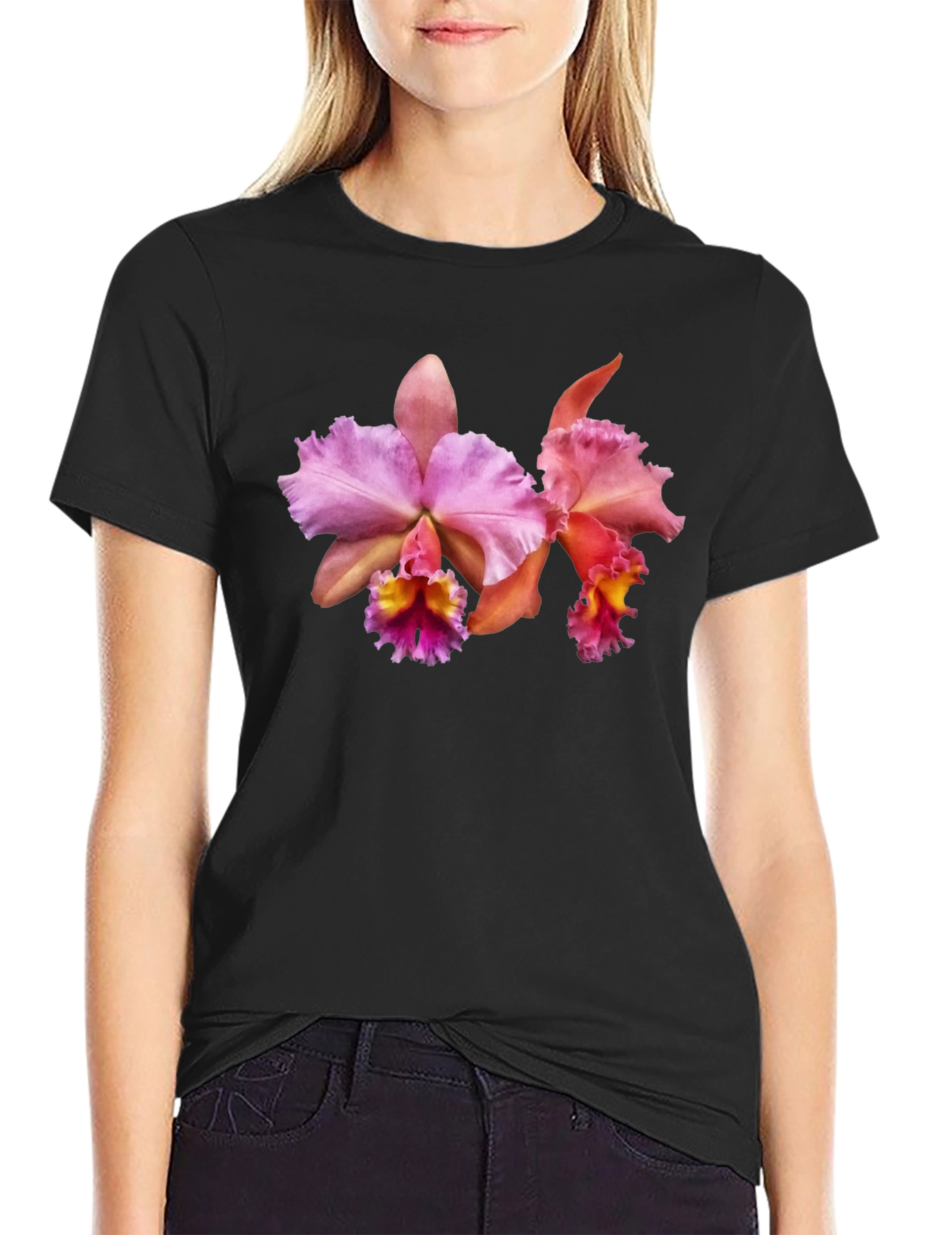 Floral Print T-Shirt - Pink Orchid Design
