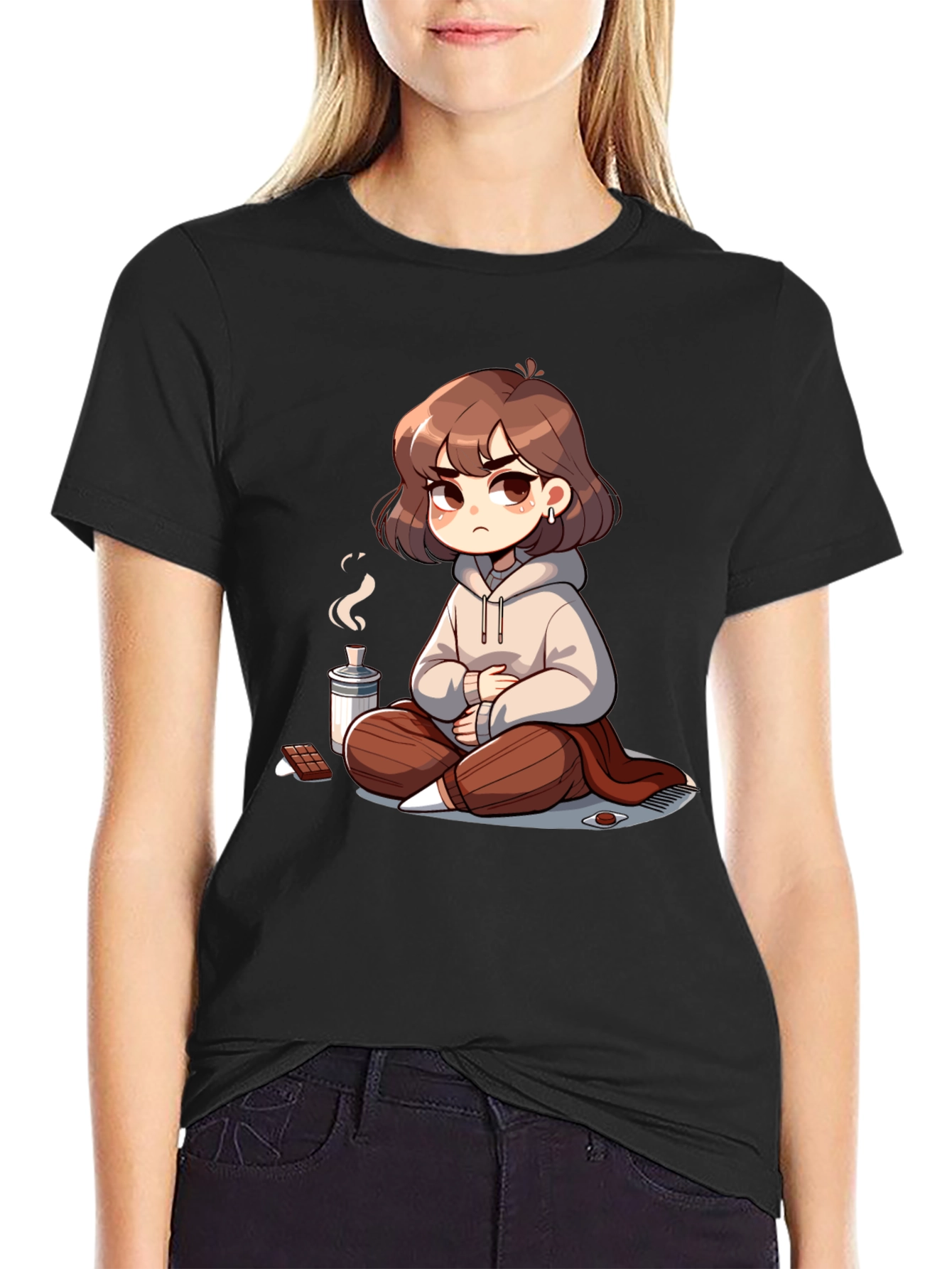 Chill Anime Girl T-Shirt - Relaxed Cartoon Style