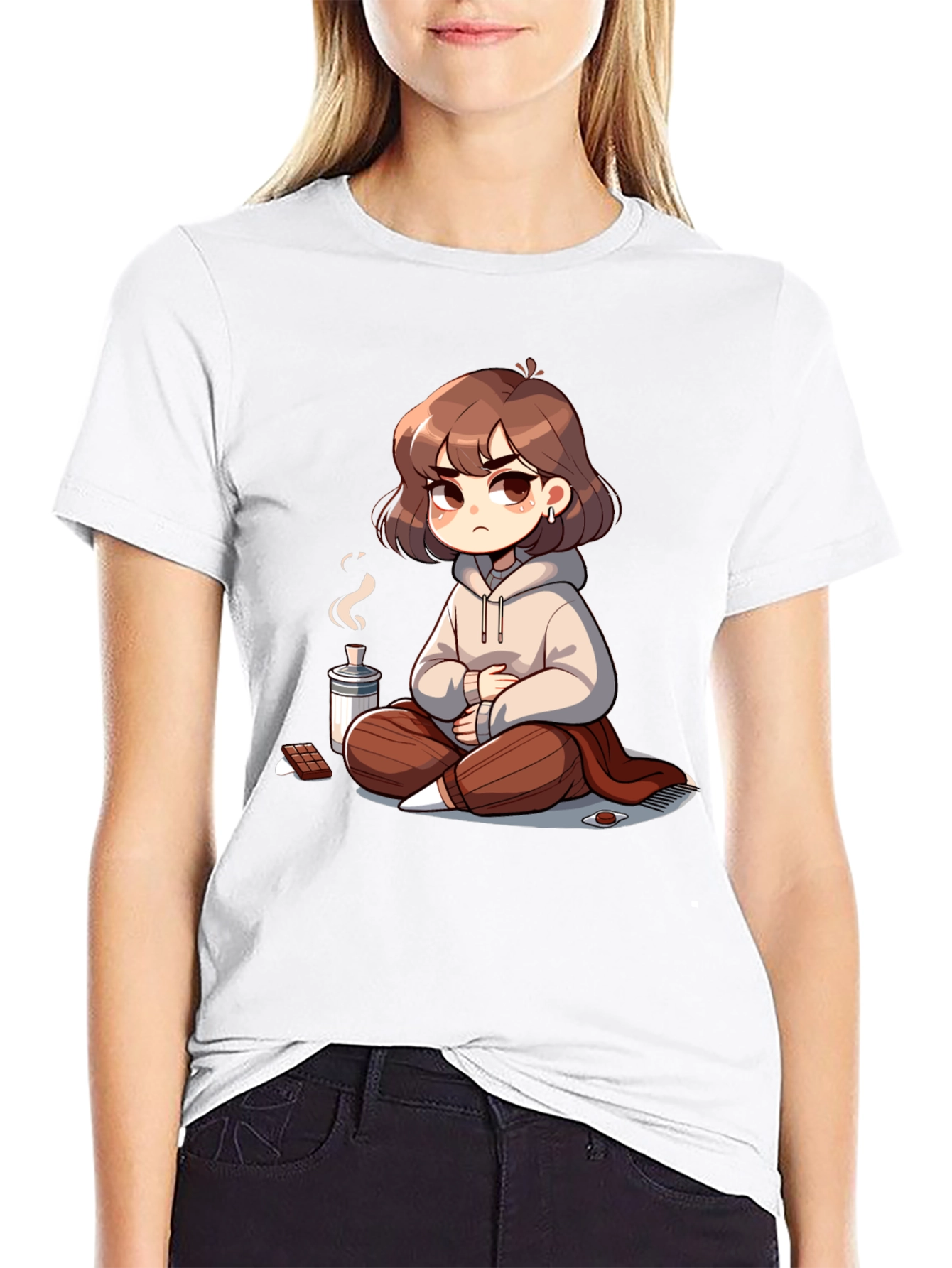 Chill Anime Girl T-Shirt - Relaxed Cartoon Style