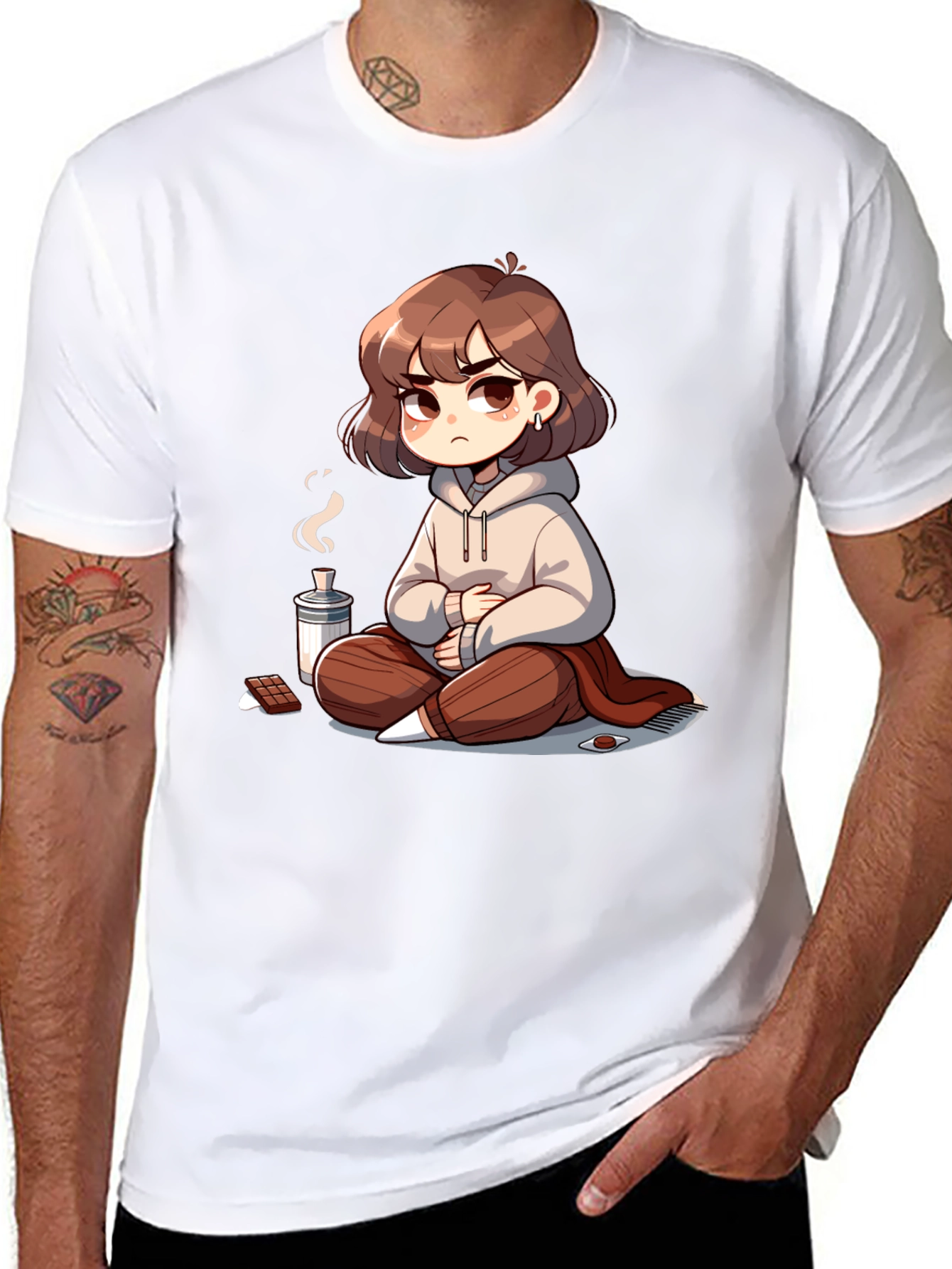 Chill Anime Girl T-Shirt - Relaxed Cartoon Style