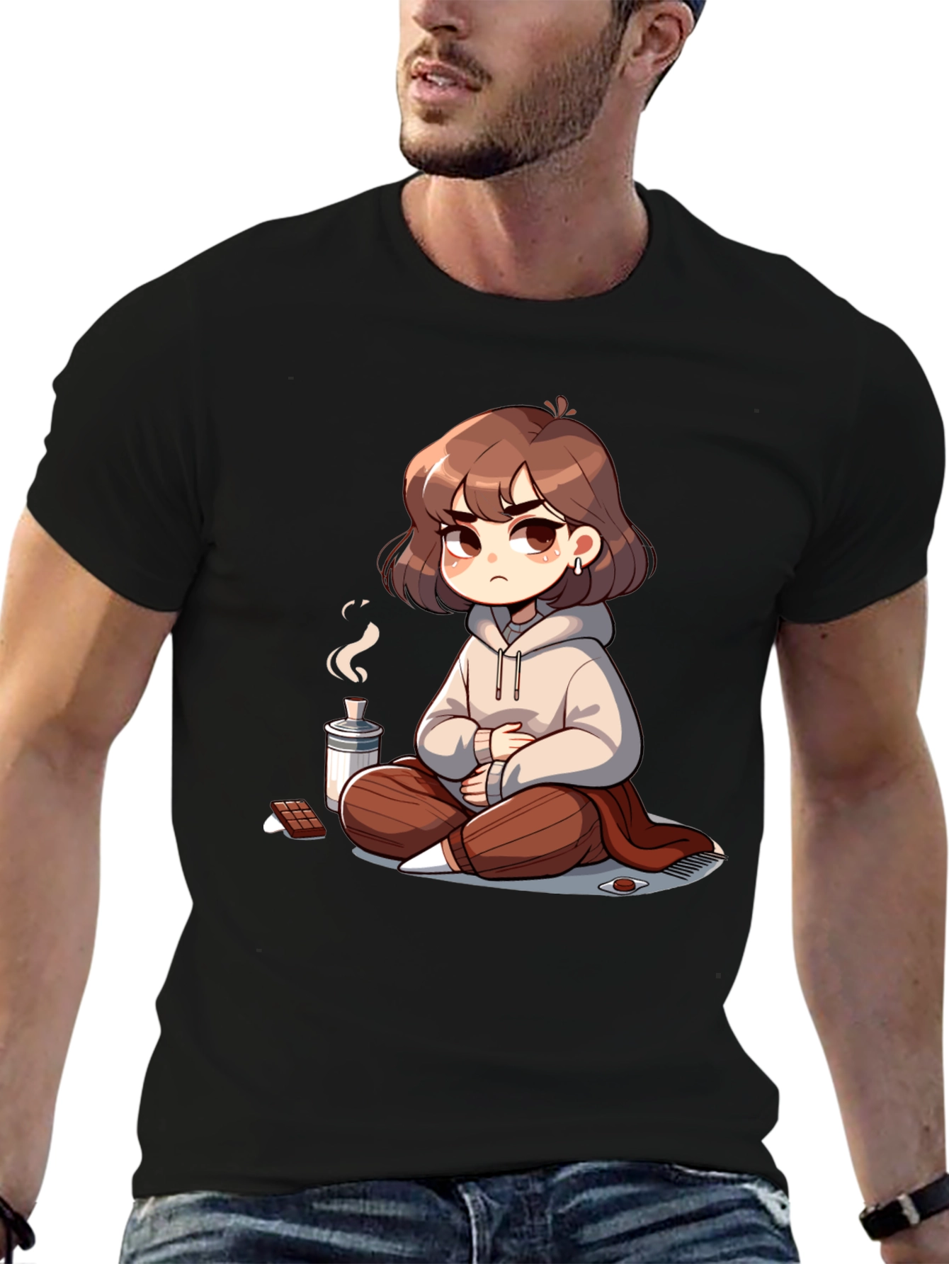 Chill Anime Girl T-Shirt - Relaxed Cartoon Style