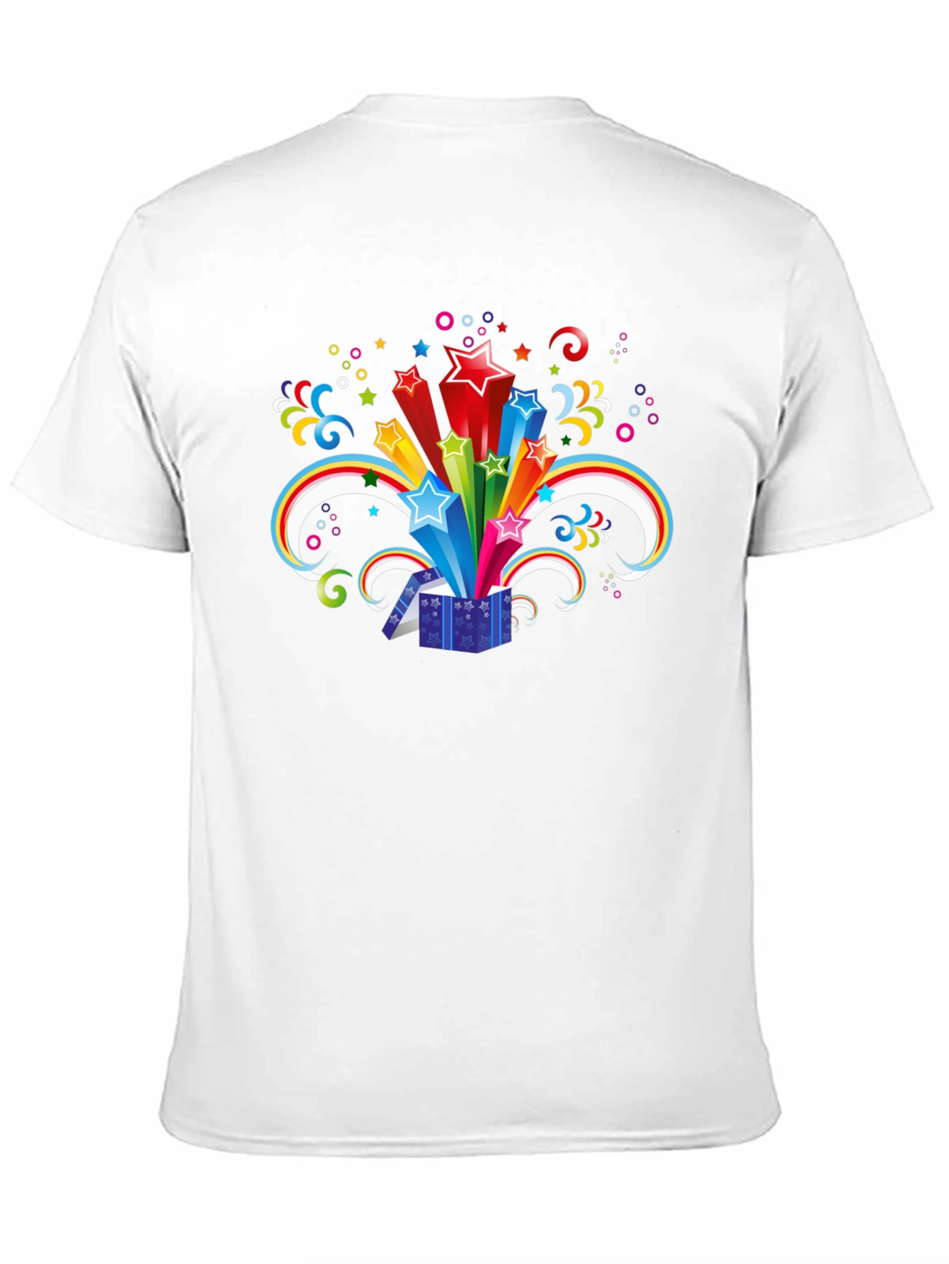 Black T-Shirt with Exploding Star Gift Box Design