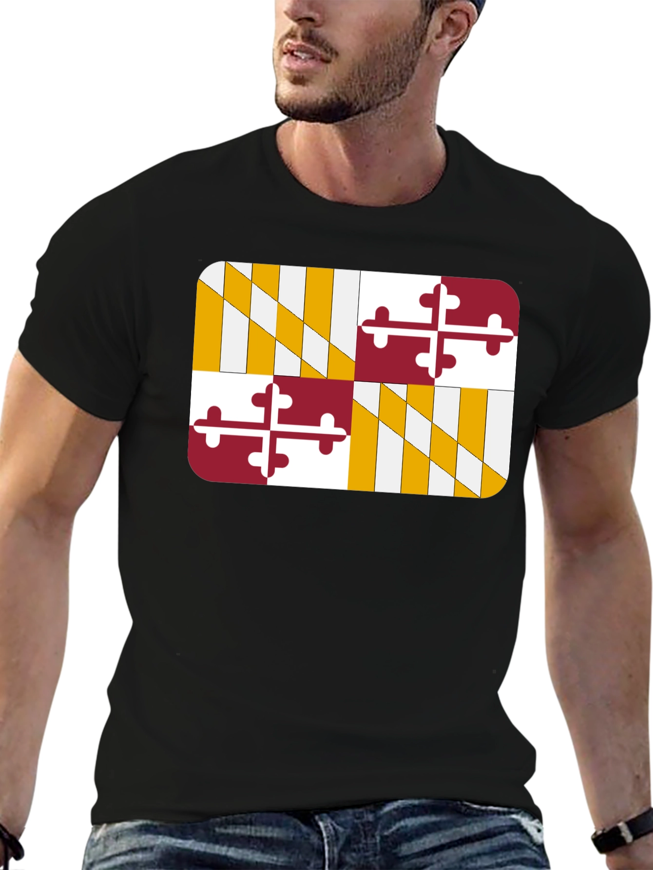 Maryland Flag Graphic Tee - Black Cotton T-Shirt