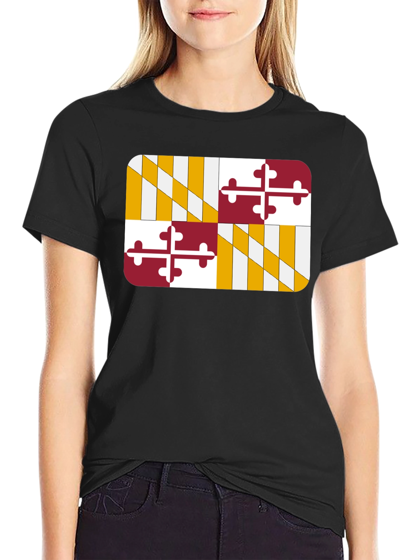 Maryland Flag Graphic Tee - Black Cotton T-Shirt
