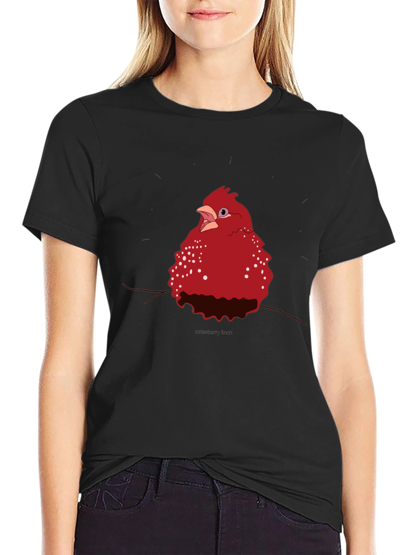 Red Bird Graphic Tee - Casual Black T-Shirt