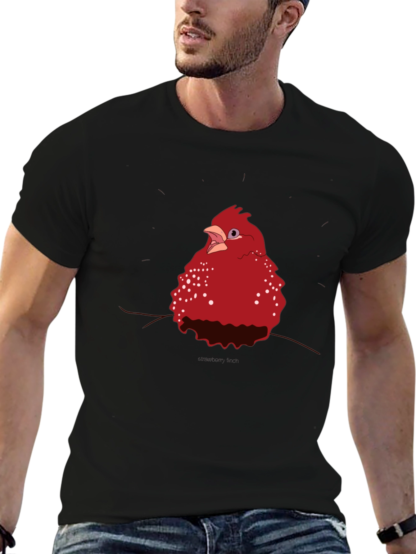 Red Bird Graphic Tee - Casual Black T-Shirt