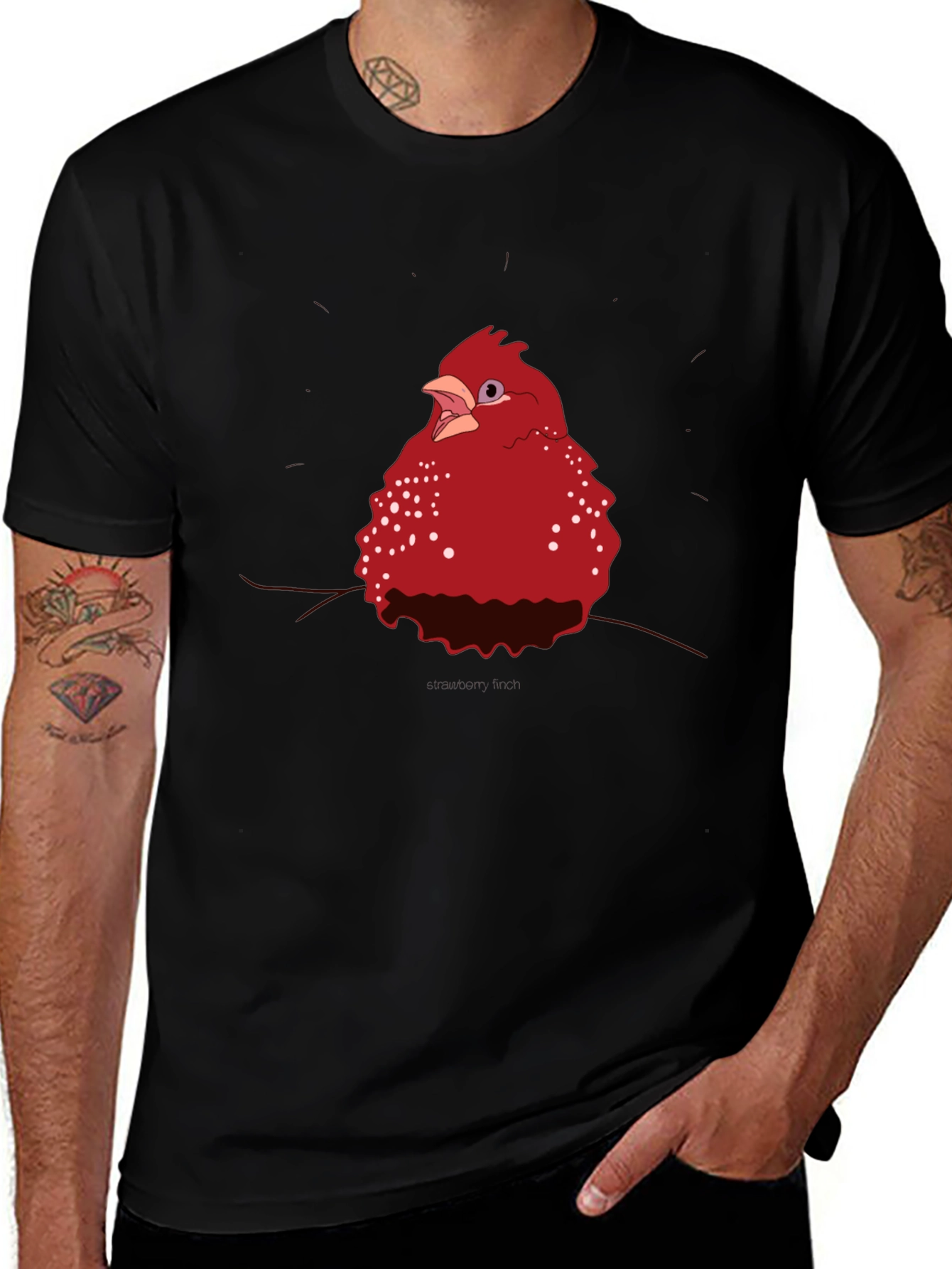 Red Bird Graphic Tee - Casual Black T-Shirt