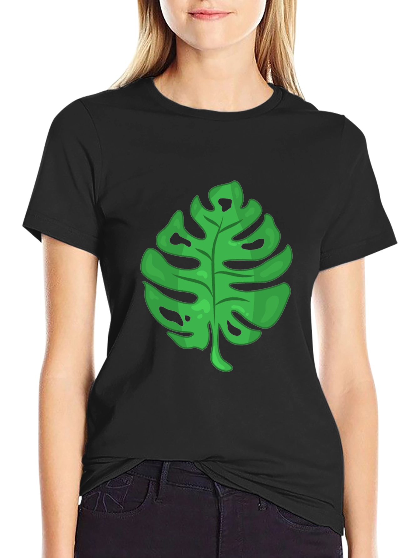 Tropical Leaf Graphic Tee - Black T-Shirt