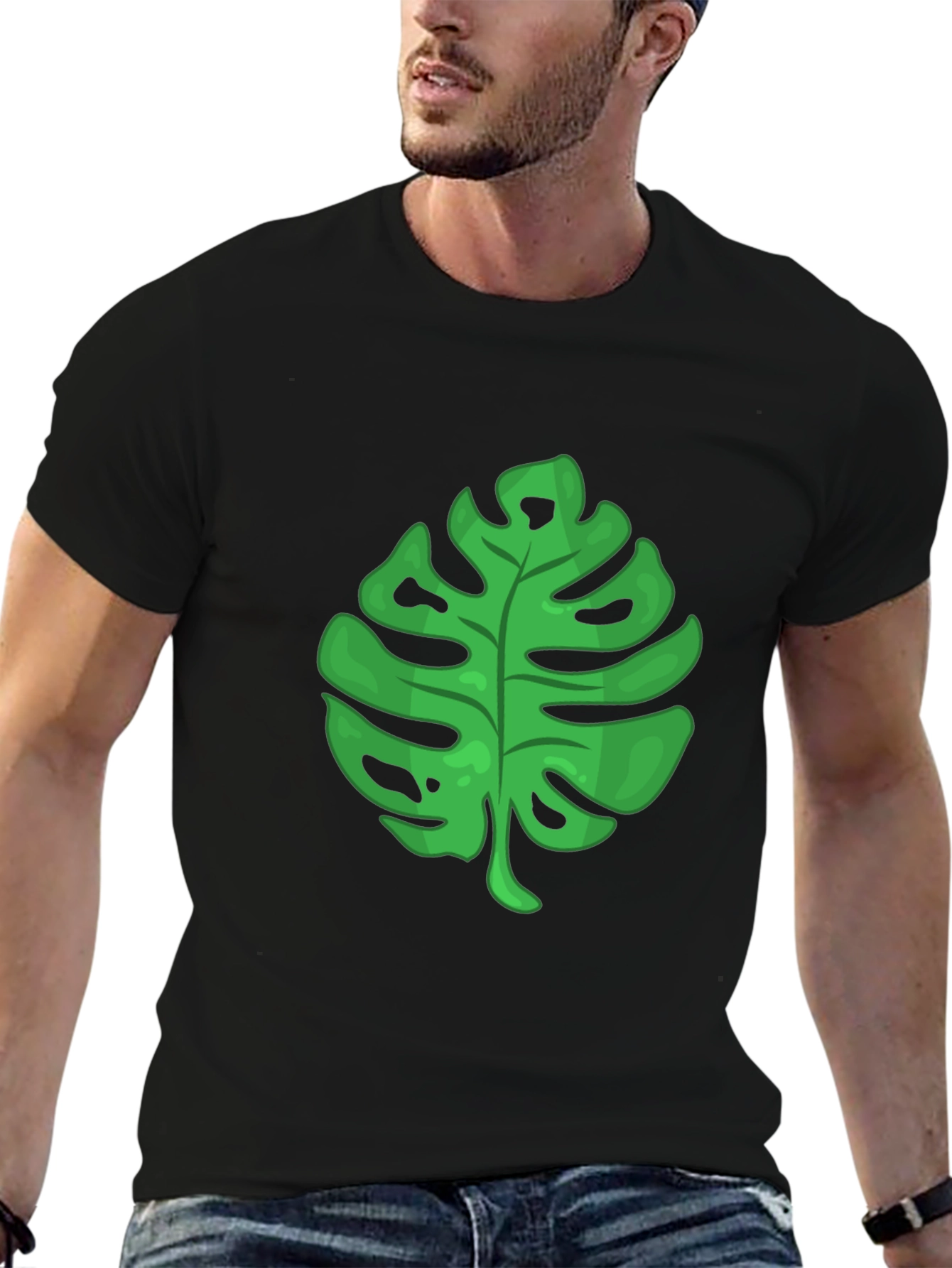 Tropical Leaf Graphic Tee - Black T-Shirt