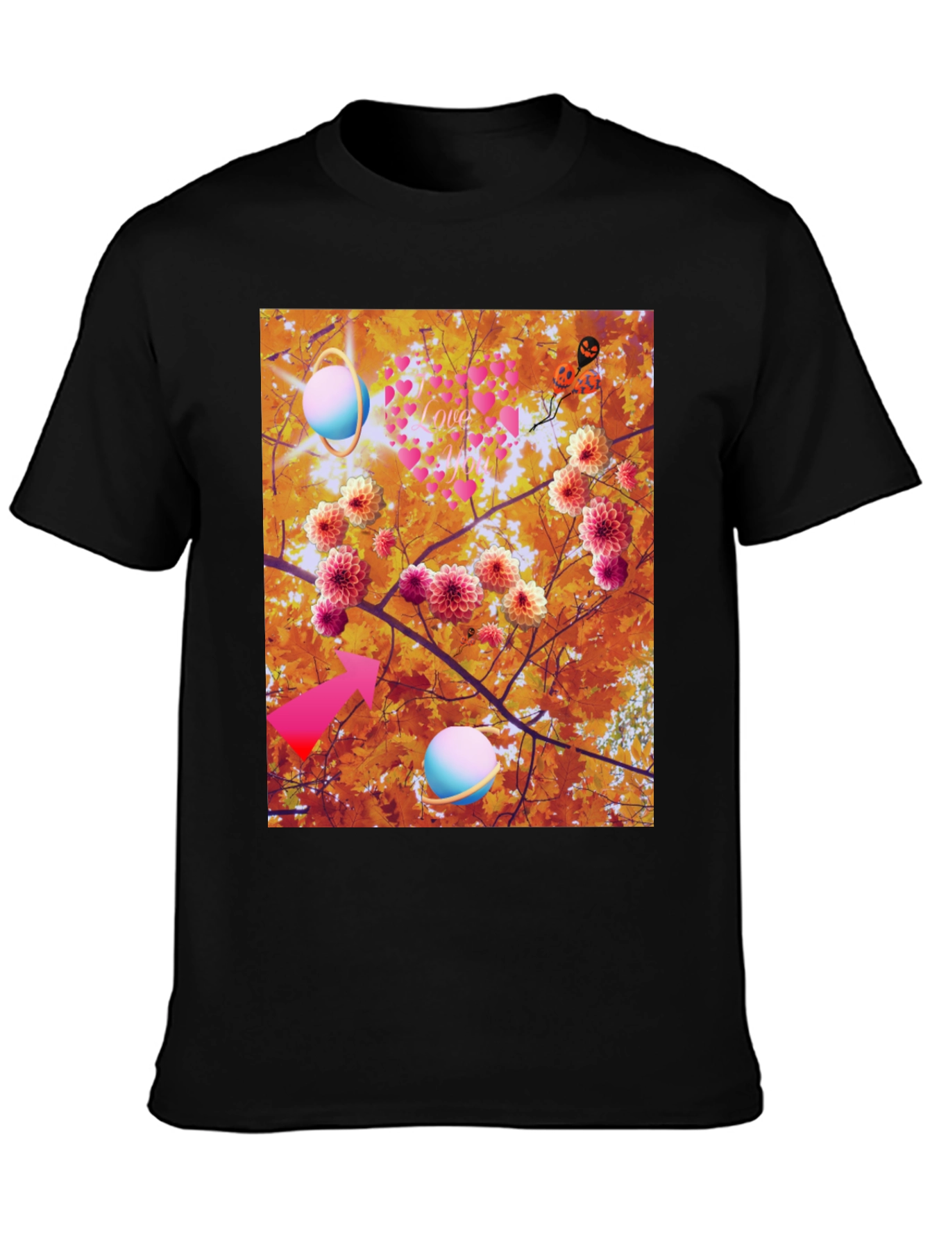 Artistic Graphic Tee: Floral Galaxy Love