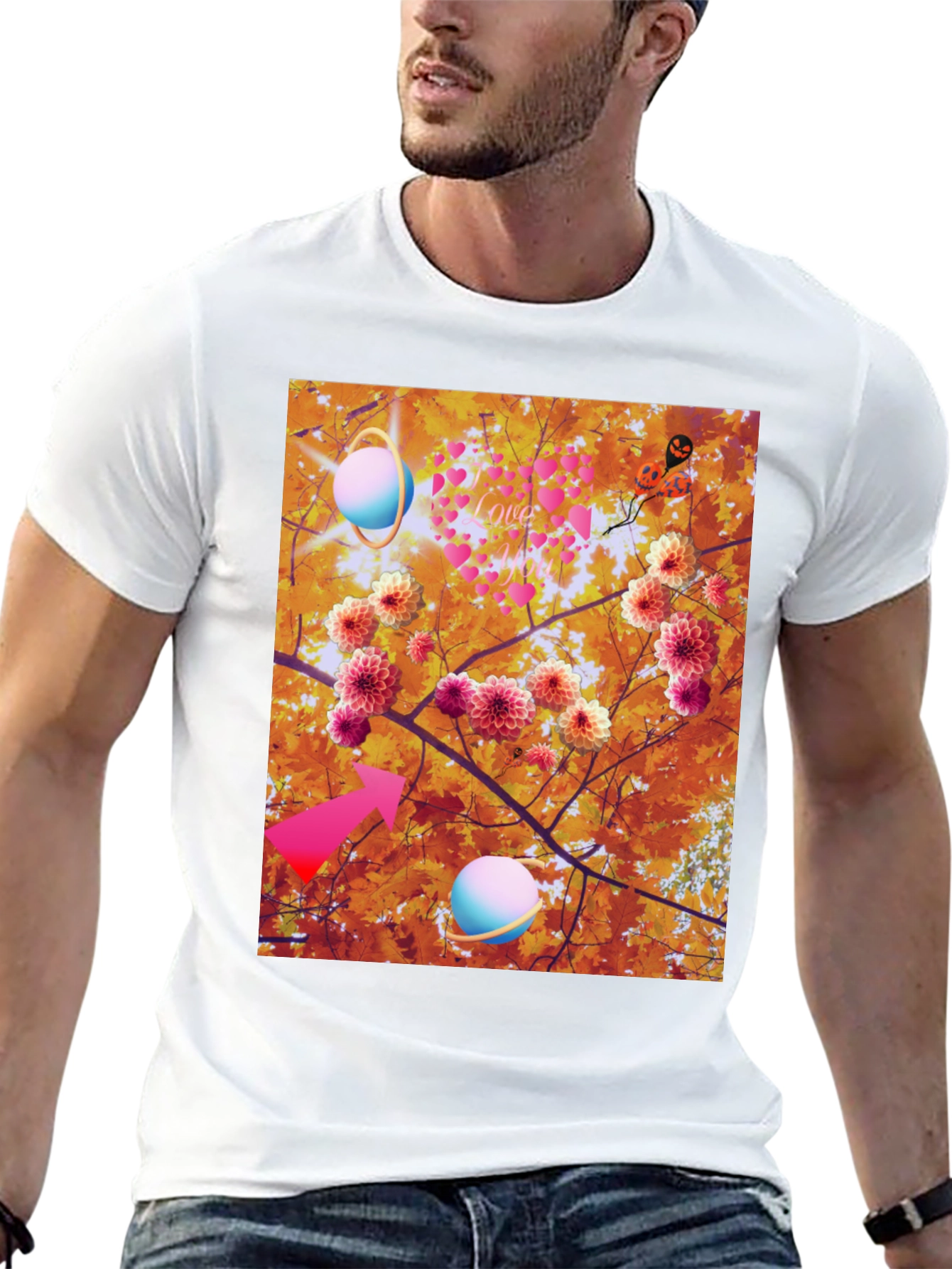 Artistic Graphic Tee: Floral Galaxy Love