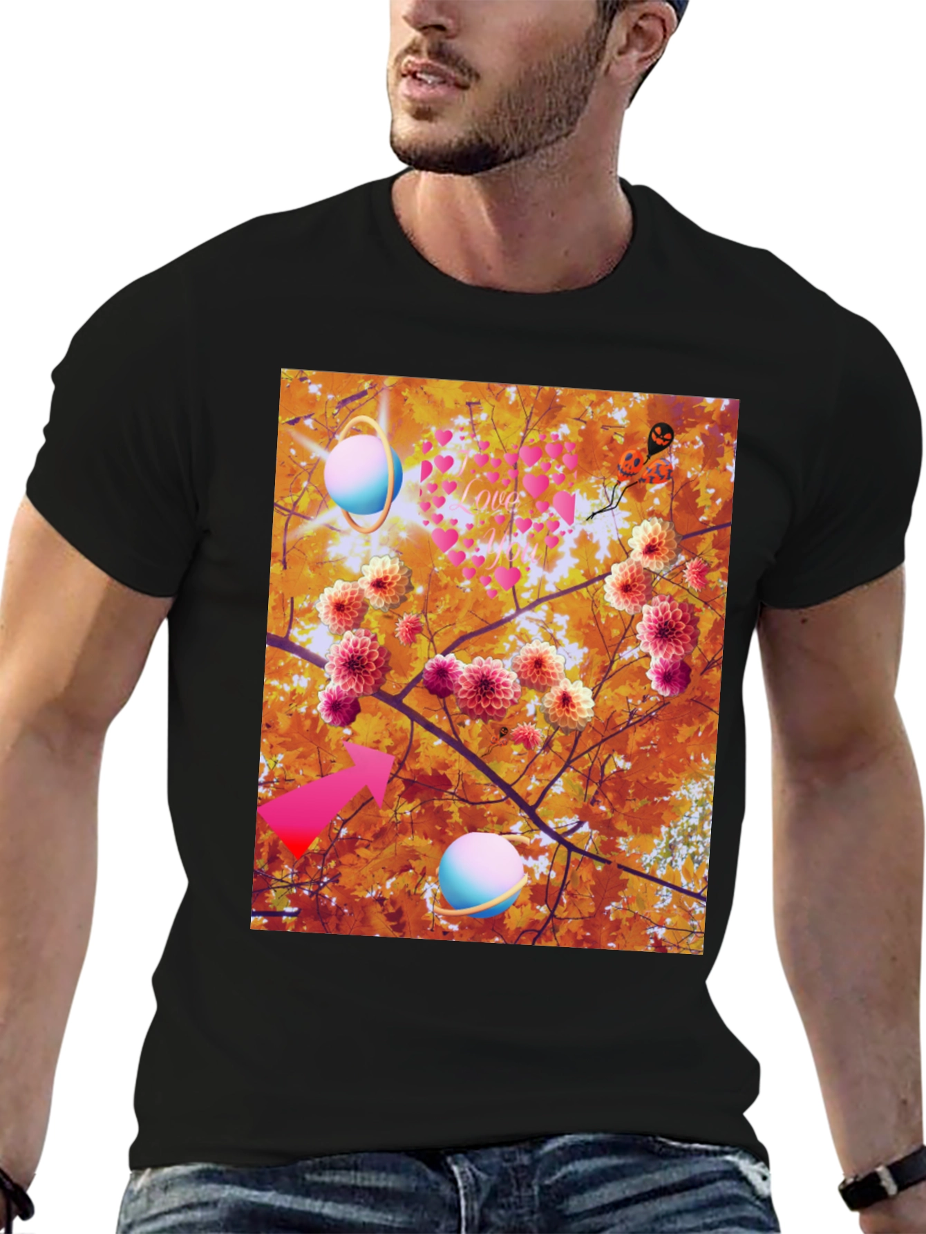 Artistic Graphic Tee: Floral Galaxy Love