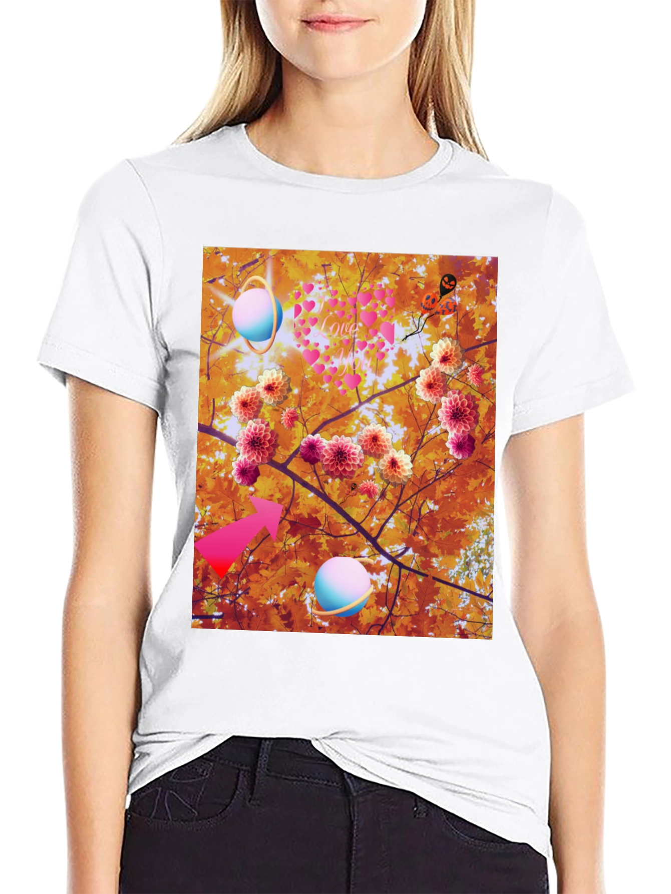 Artistic Graphic Tee: Floral Galaxy Love